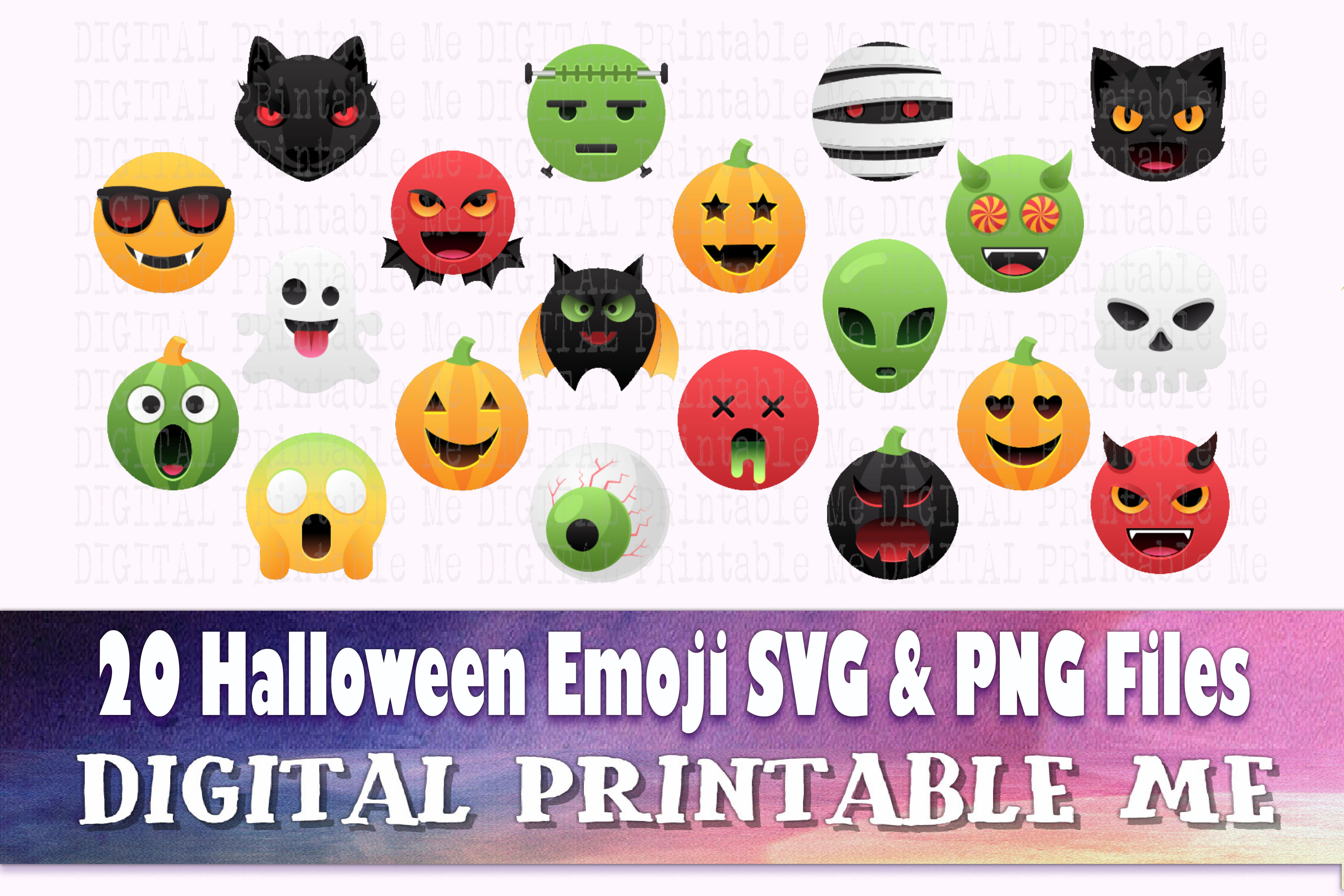 Halloween Emoji, Clip Art Pack, SVG, PNG, 20 Images, Digital, vector D By DigitalPrintableMe 