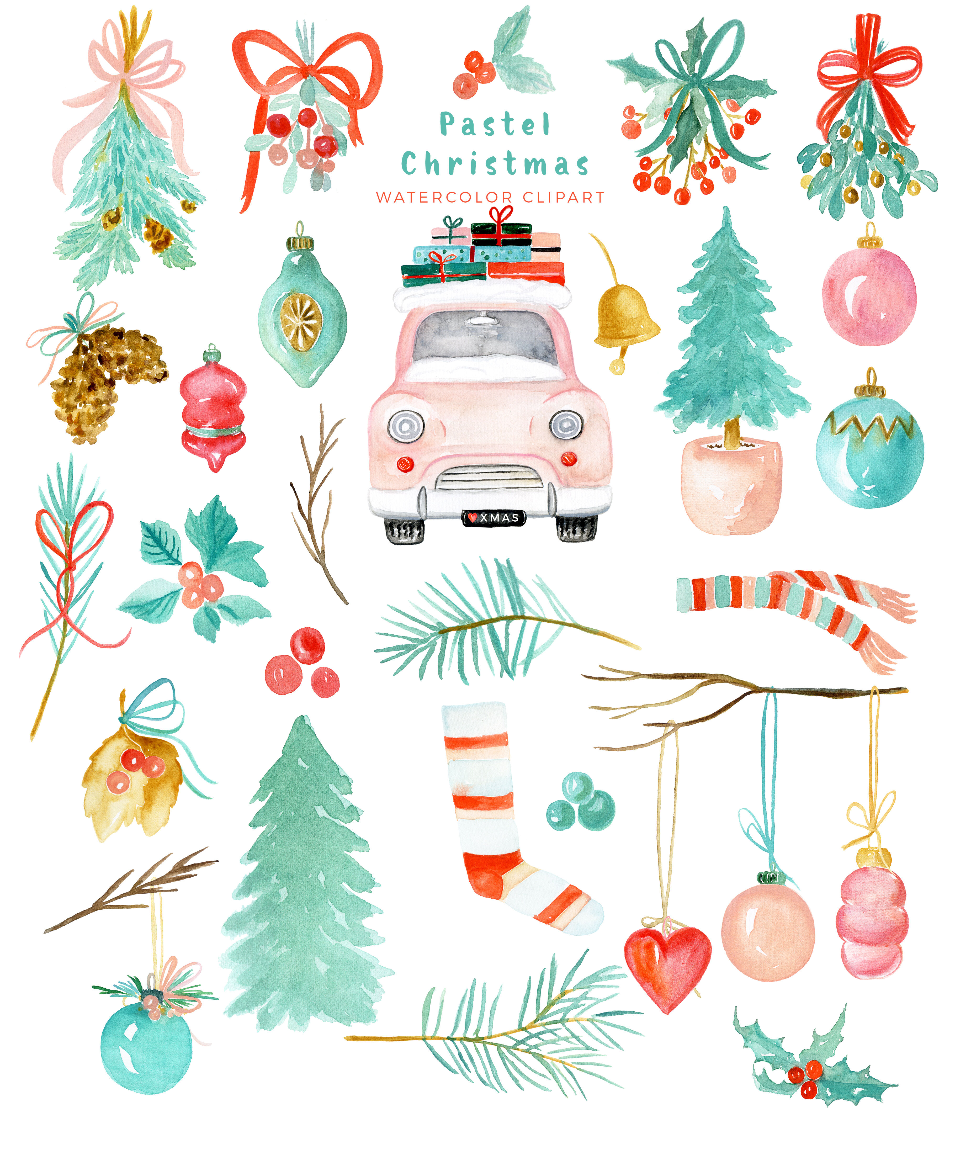 Pastel Christmas | Watercolor Holiday Clipart By Labfcreations | Thehungryjpeg.com