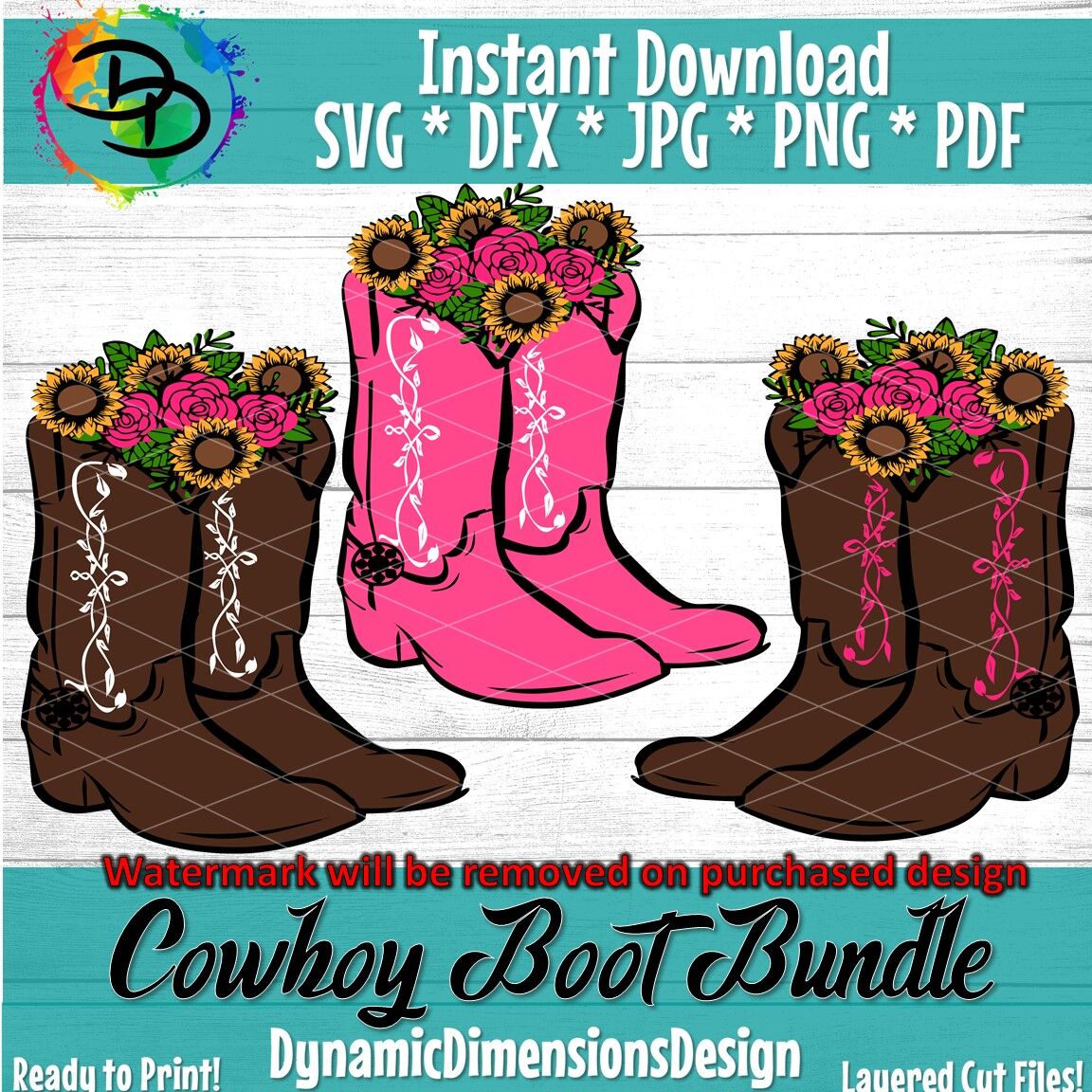 Download cowgirl boots SVG, Layered SVG, Sublimation, Watercolor boots,cowgirl By Dynamic Dimensions ...