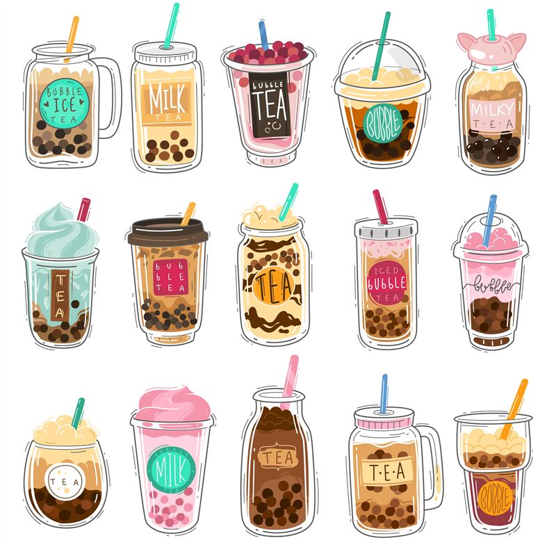 Cute bubble tea, coffee cup, kawaii, boba tea illustration