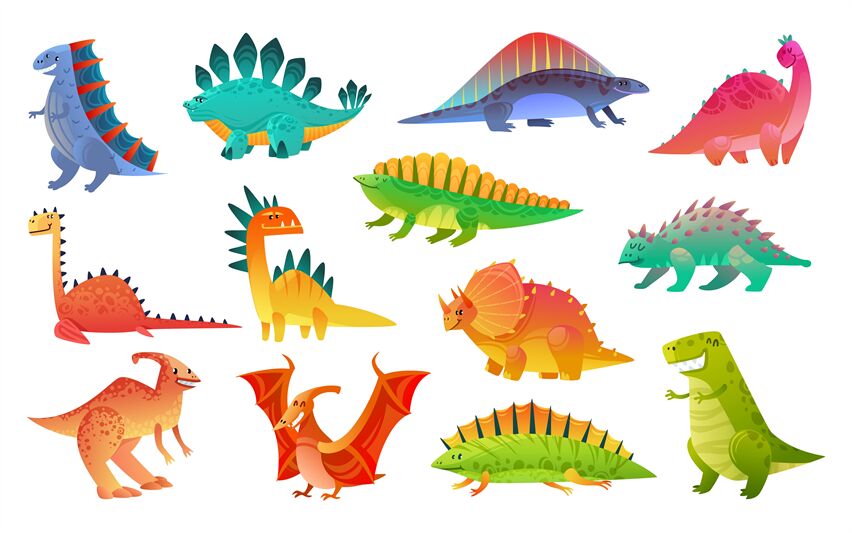 Cute cartoon dinosaur. Funny dinosaurs animal dragon and nature reptil ...