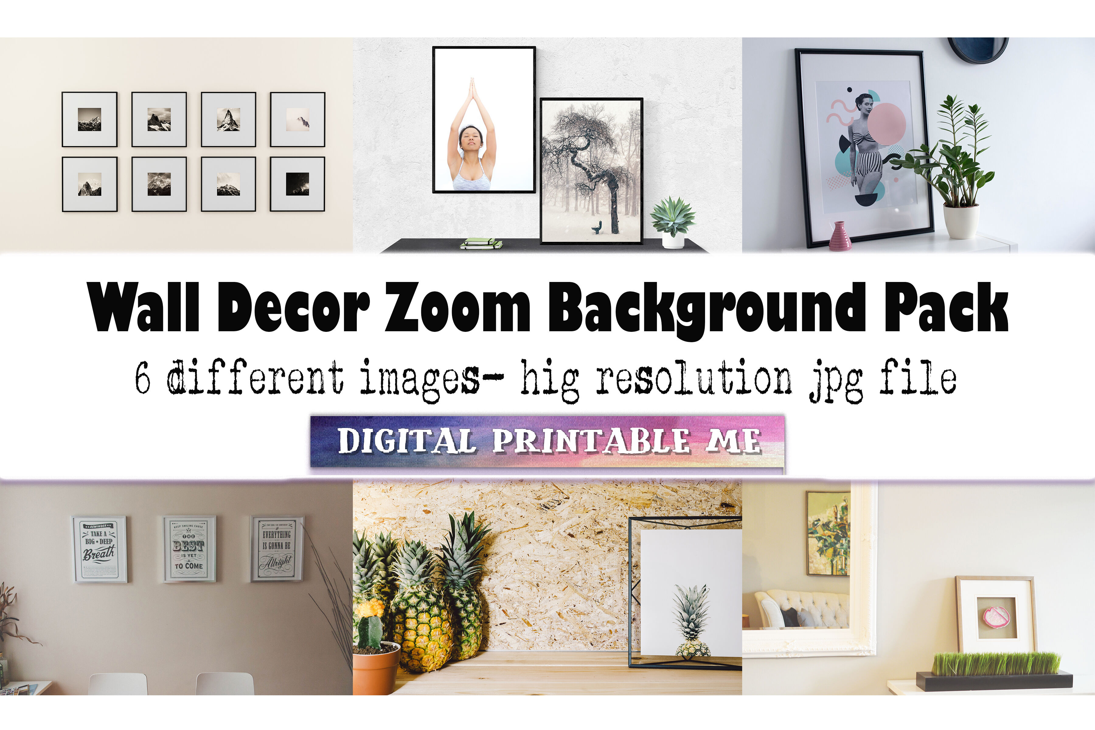 Gallery Wall Art, Zoom Background Pack, 6 Digital Download, home decor By  DigitalPrintableMe | TheHungryJPEG