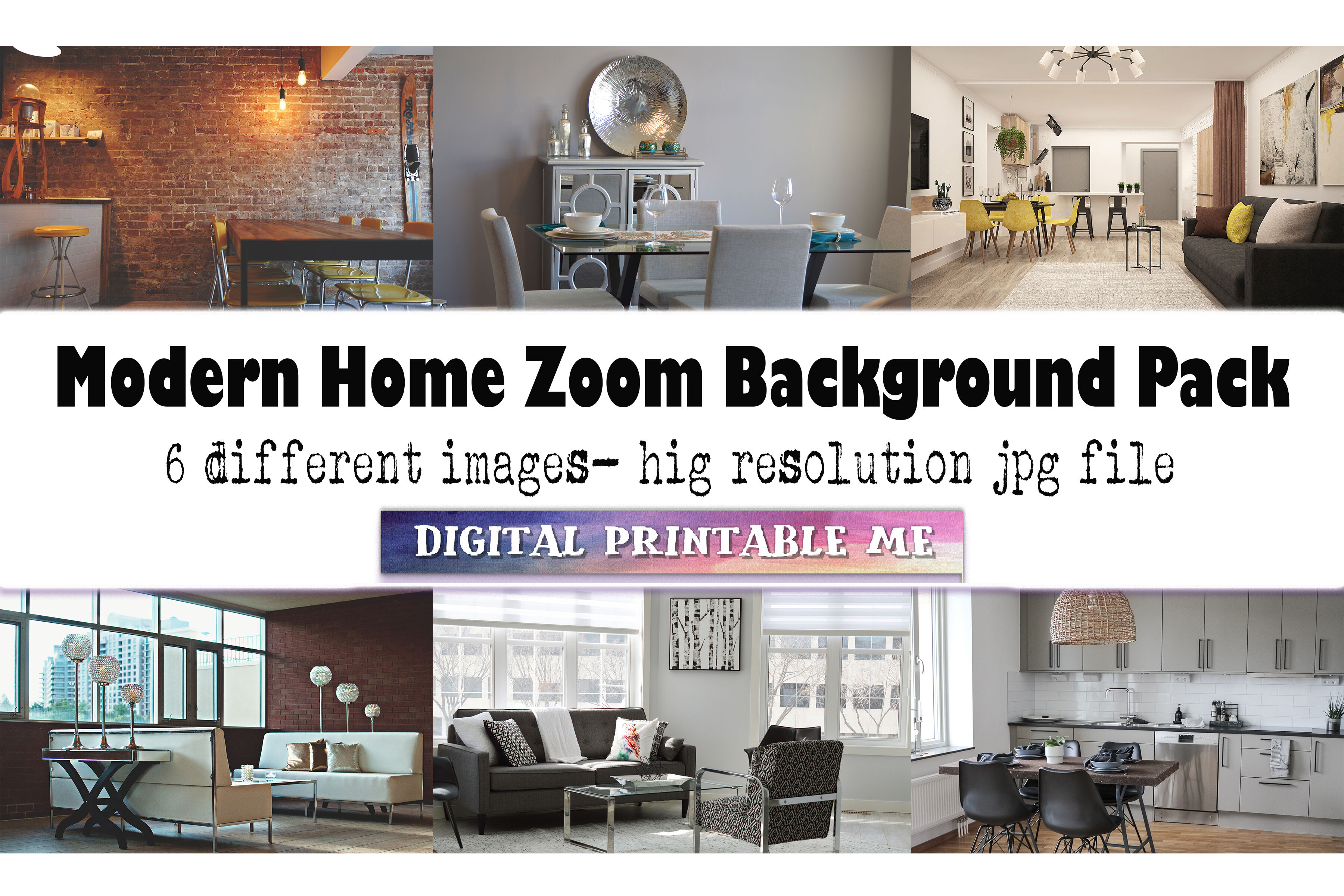 Modern Home, Zoom Background Pack, 6 Digital Download, plain house, cl By  DigitalPrintableMe | TheHungryJPEG