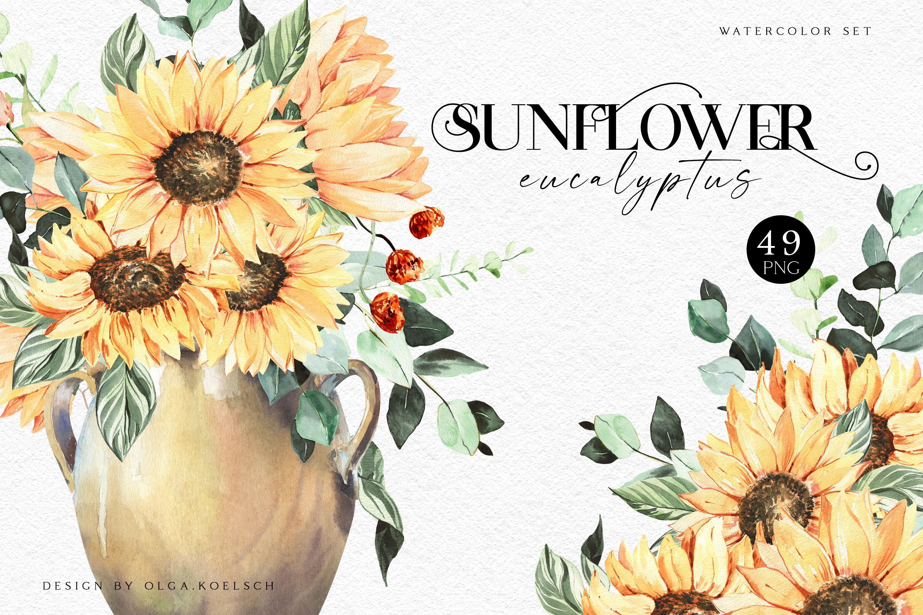 Download Watercolor sunflower clipart Pumpkin png fall Eucalyptus ...