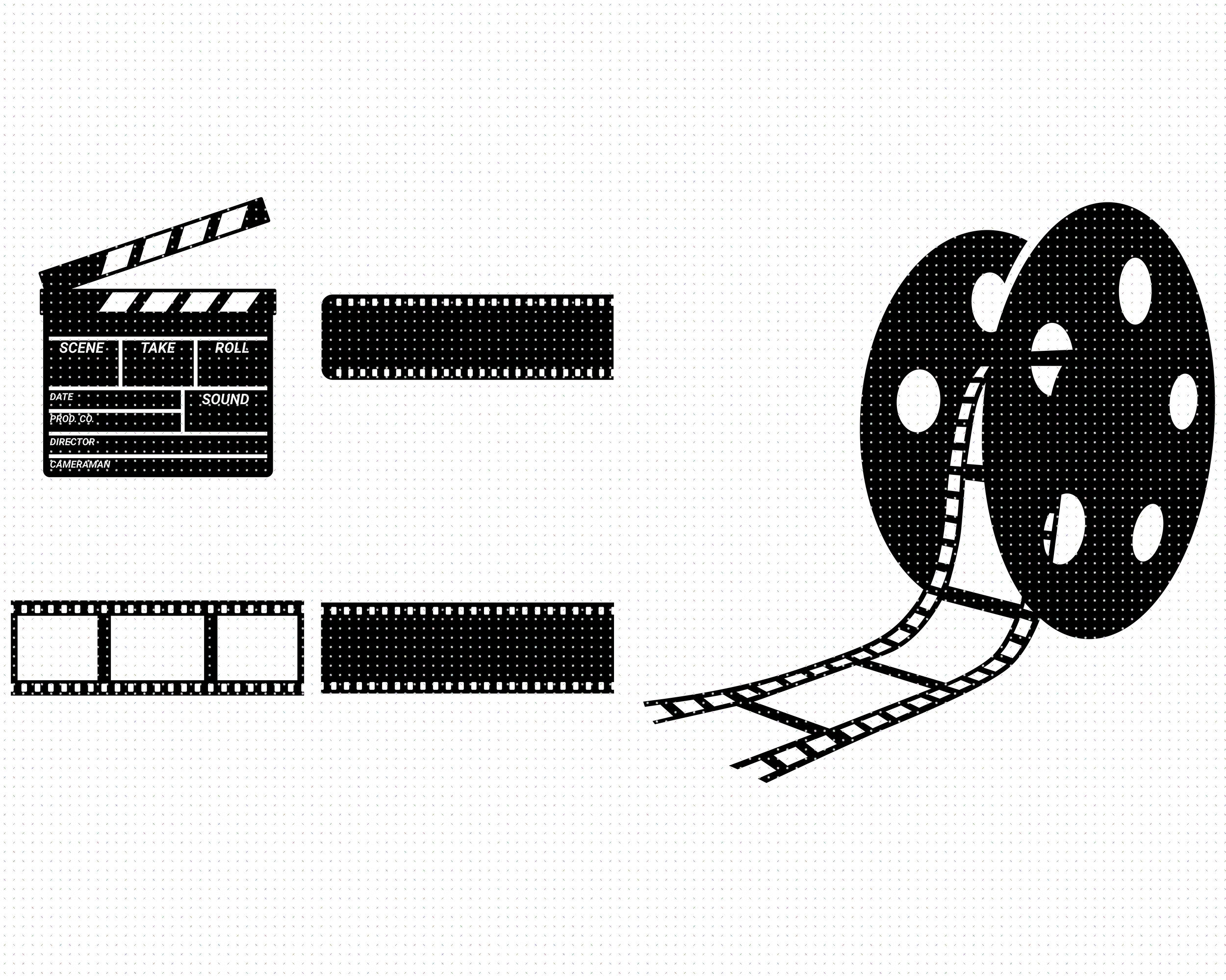 film strip SVG, movie reel PNG, clapperboard DXF, clipart, EPS, vector By  CrafterOks