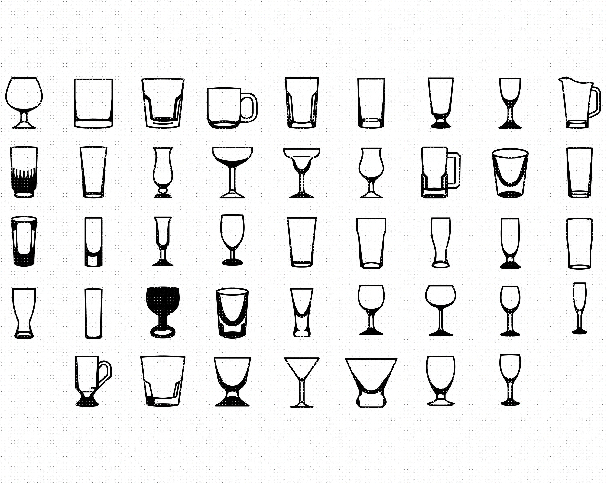 Set of Drink Glasses, Drink Glass SVG, Drinking Glasses Set