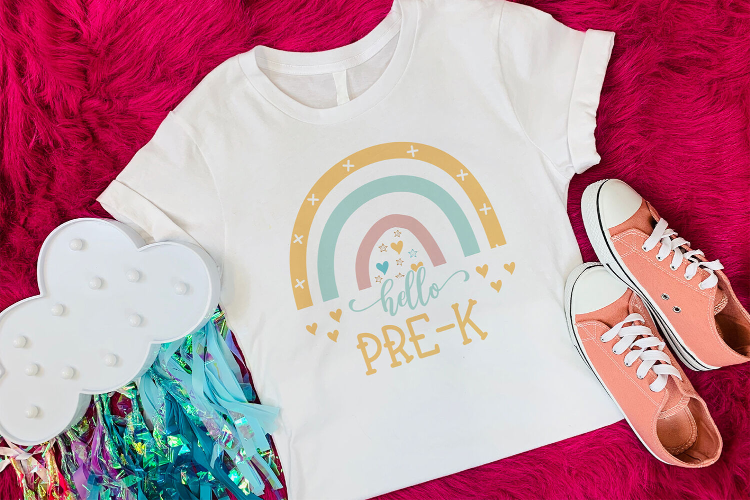 Hello Pre-K, Boho Rainbow SVG, Modern Rainbow Baby Clipart By