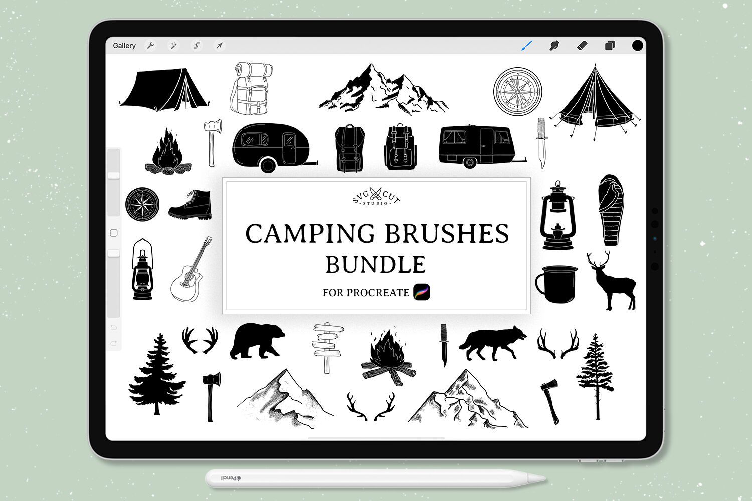 Download Procreate Stamp Brushes Set Of 73 Camping Brushes By Svg Cut Studio Thehungryjpeg Com