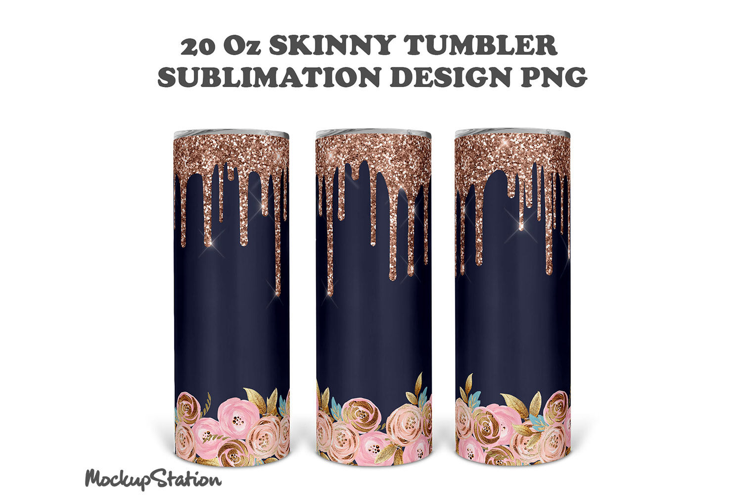 BONUS Sublimation Tumblers PNG 20oz Skinny Tumbler Template Rose Glitter Black Marble Seamless