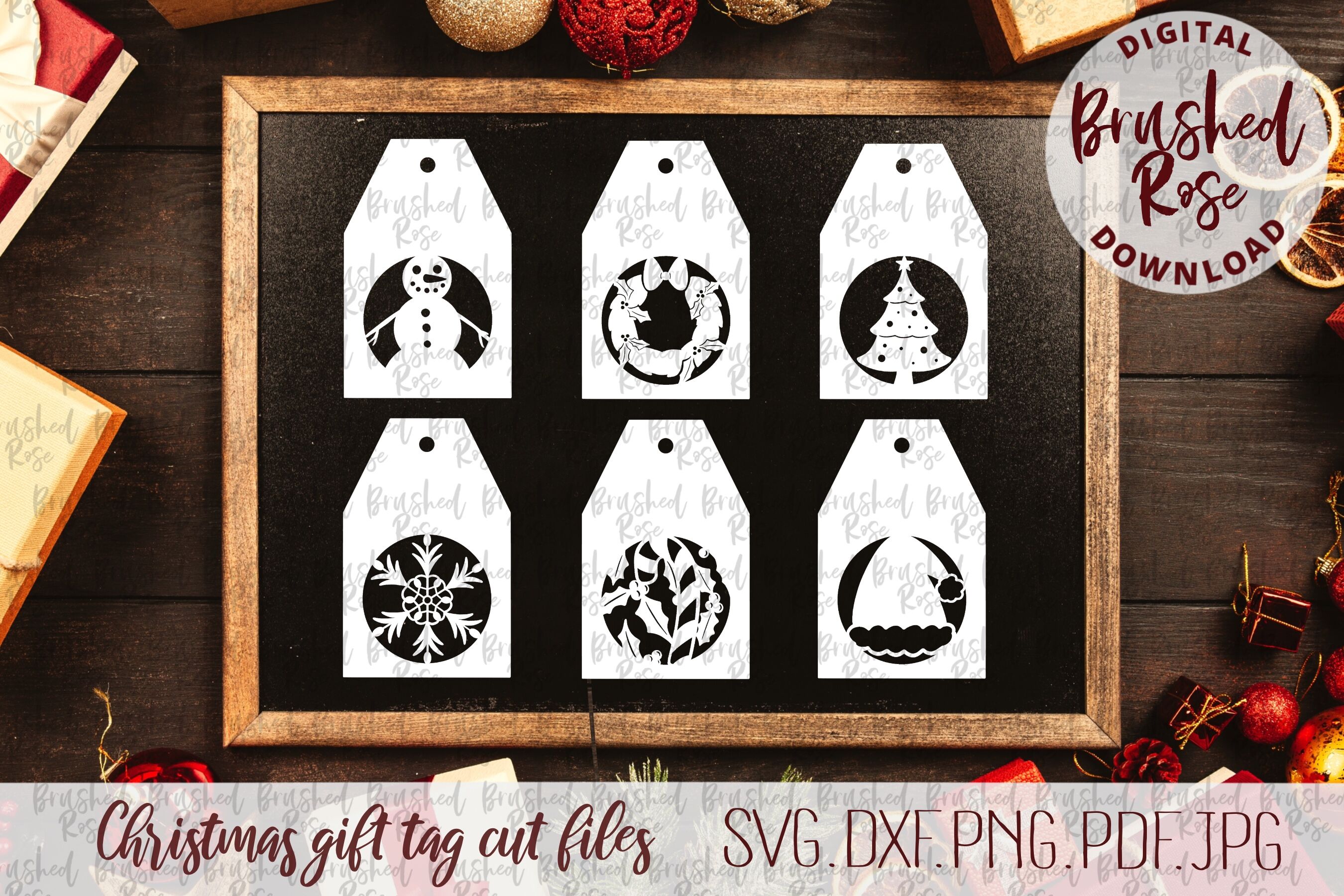 Download Christmas Gift Tags Cut File Svg By Brushed Rose Digital Thehungryjpeg Com