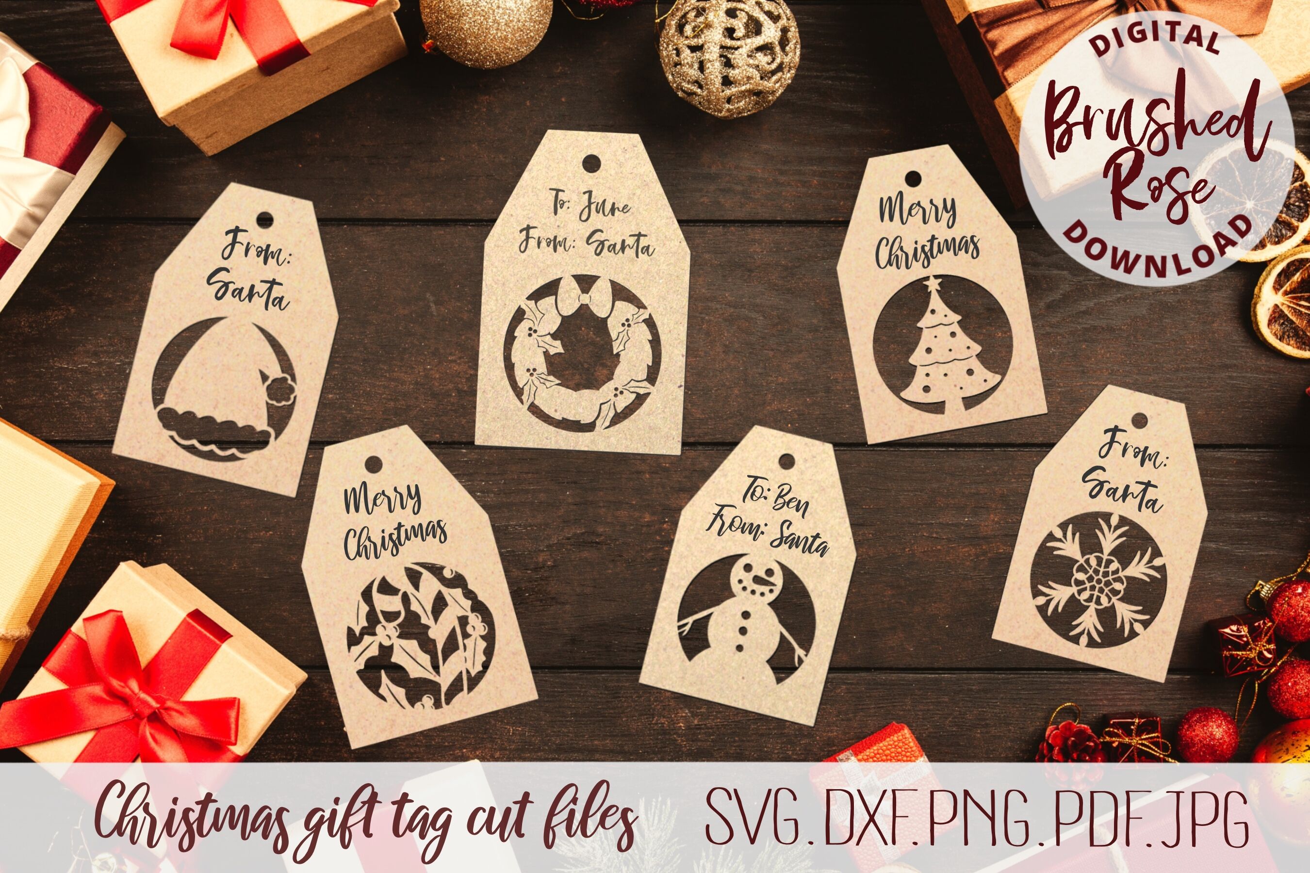 Christmas gift tags cut file svg By Brushed Rose Digital | TheHungryJPEG