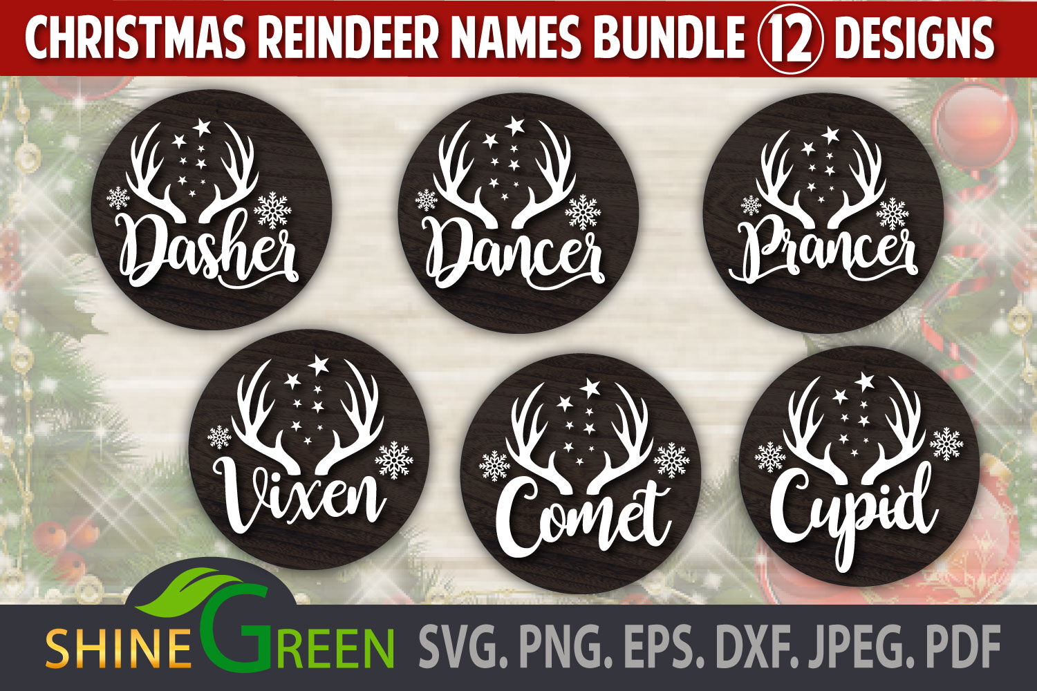 Download Reindeer Names Christmas Svg Bundle Ornaments Dxf Png Eps By Shinegreenart Thehungryjpeg Com