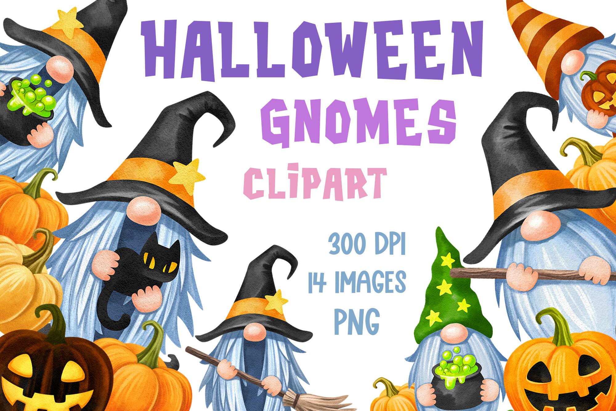 printable halloween gnomes Halloween Watercolor Gnomes Clipart clip arts halloween sublimation graphics