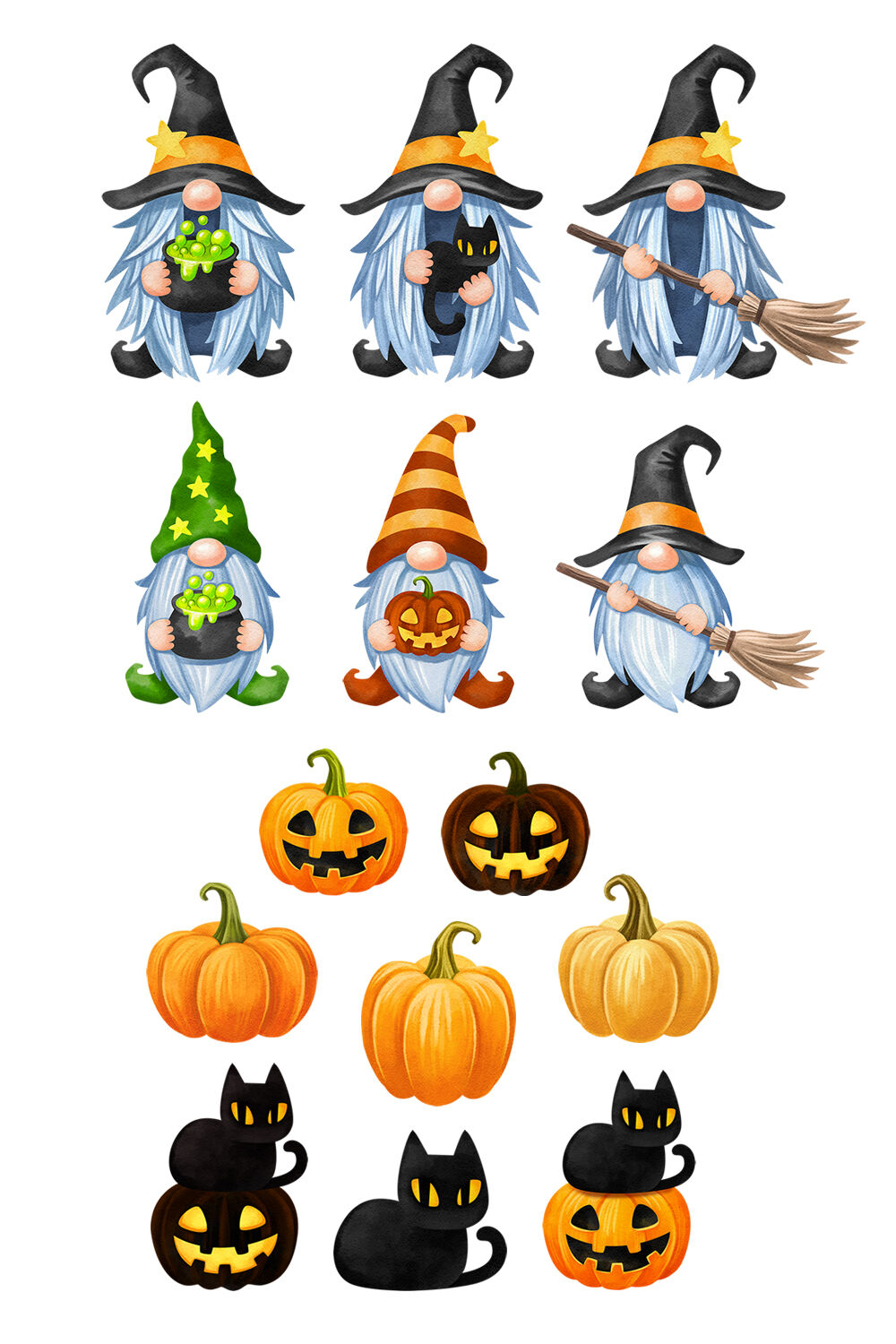 Halloween gnome clipart Watercolor gnomes sublimation bundle Witch png