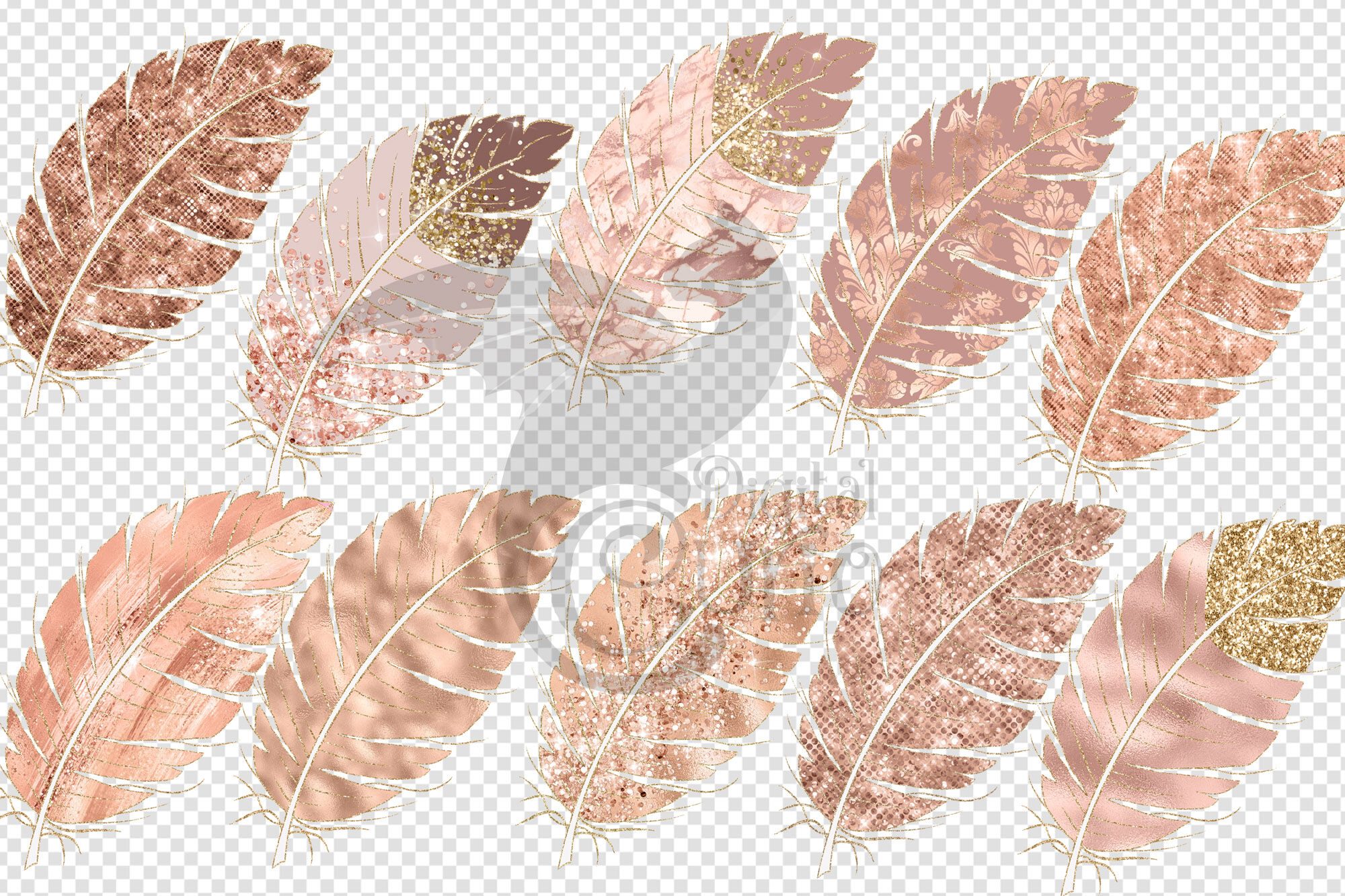 Rose Gold Feathers Clipart By Digital Curio