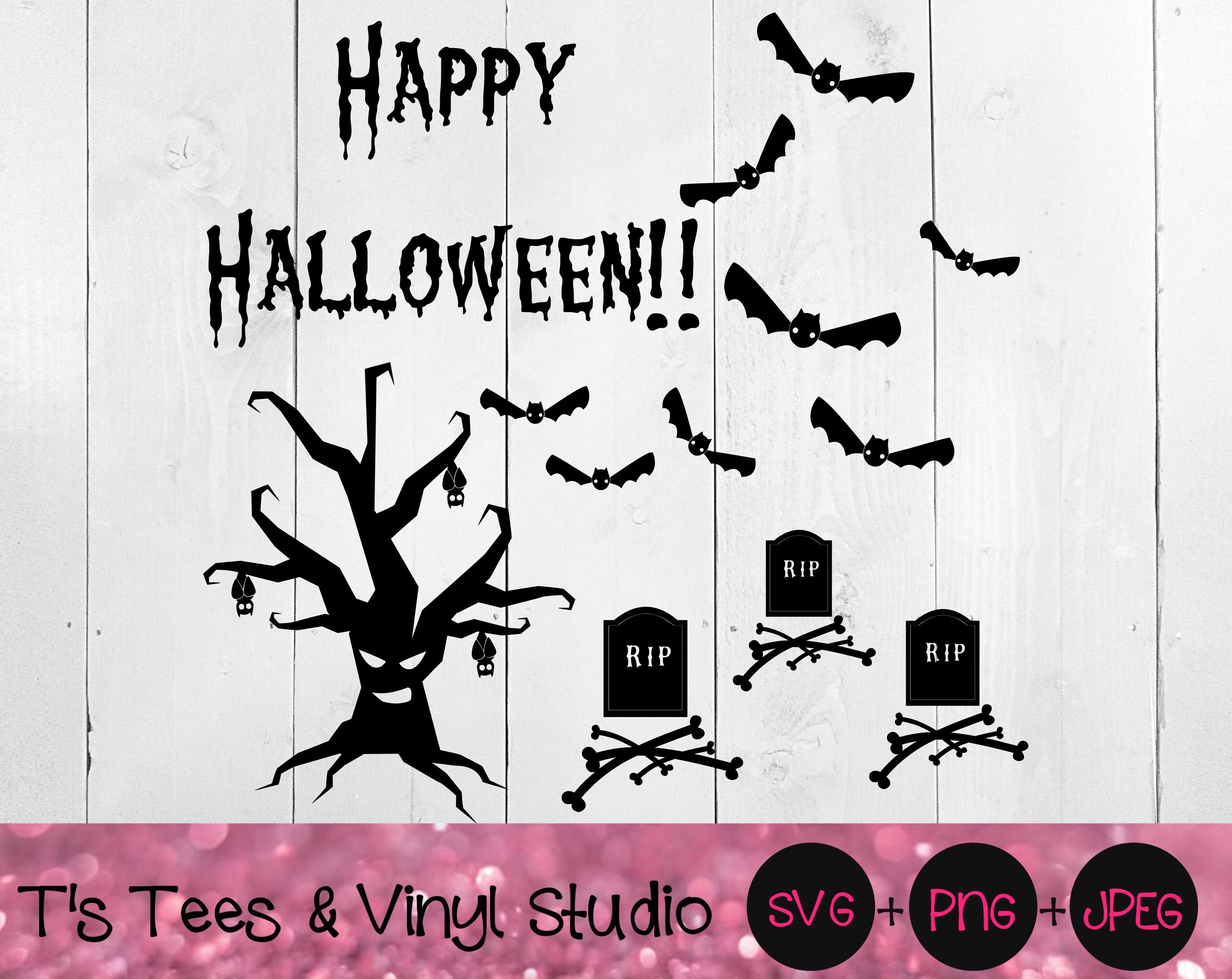 Happy Halloween Svg, Graveyard Svg, Bats Svg, Spooky Graveyard, Haunte ...