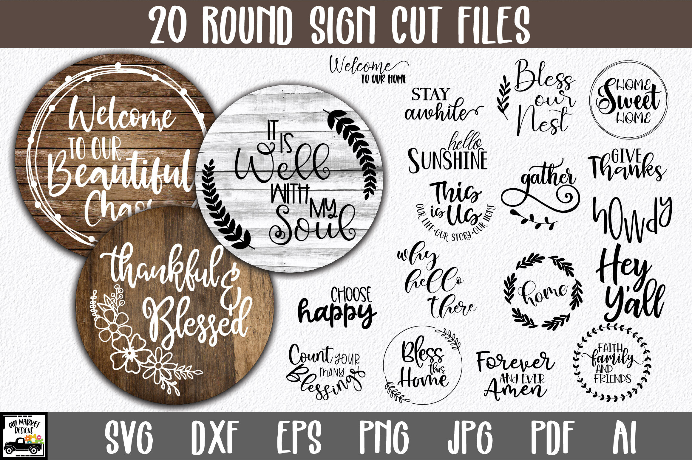 Round Sign Bundle Round Svg Files Farmhouse Signs By Shannon Keyser Thehungryjpeg Com