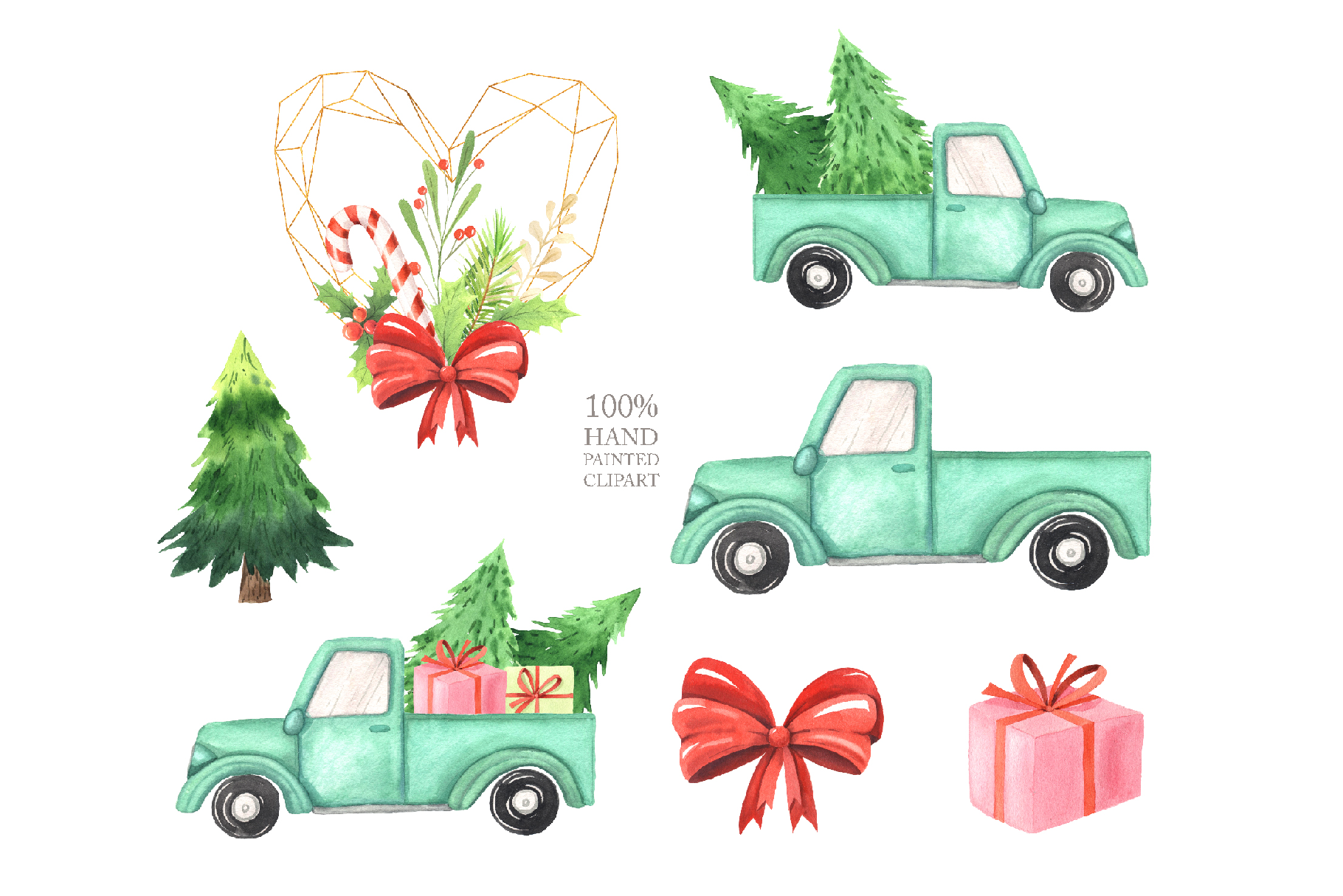 Watercolor Christmas Truck Clipart By Larysa Zabrotskaya