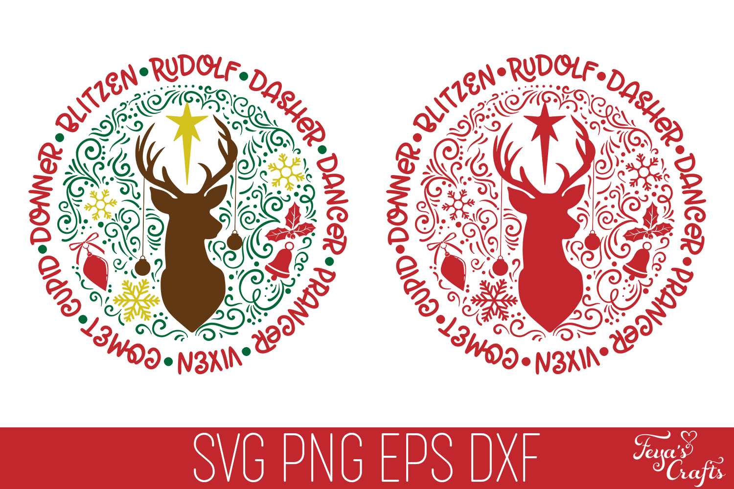 Download Reindeer Names SVG | Round Christmas Ornaments SVG By ...