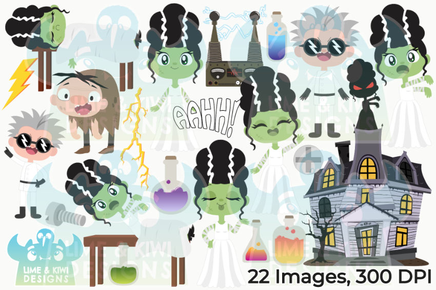 Bride of Frankenstein Clipart - Lime and Kiwi Designs By Lime and Kiwi  Designs | TheHungryJPEG