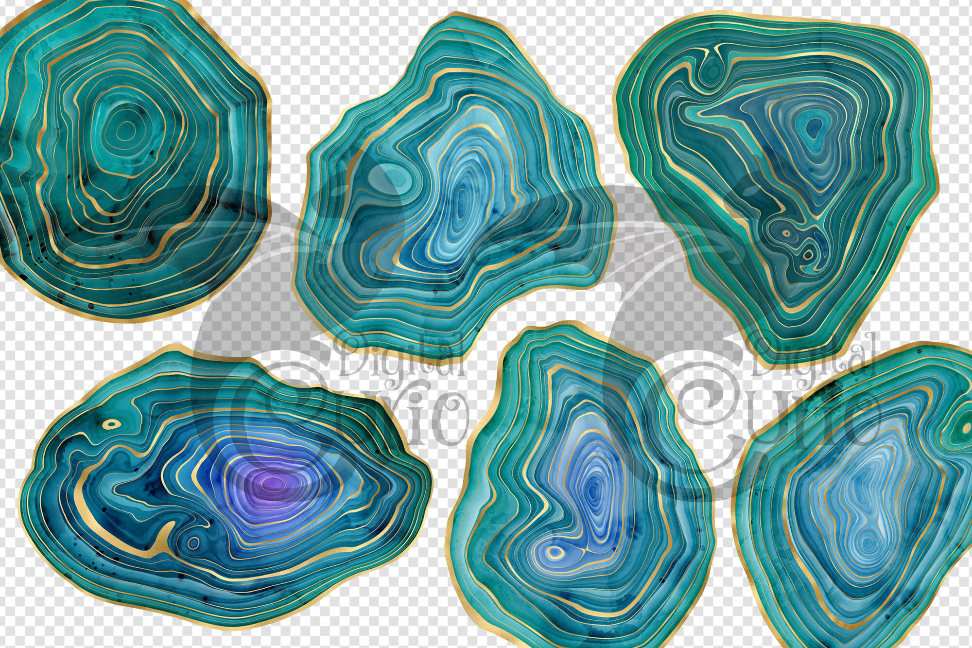 Watercolor Teal Agate Clipart By Digital Curio