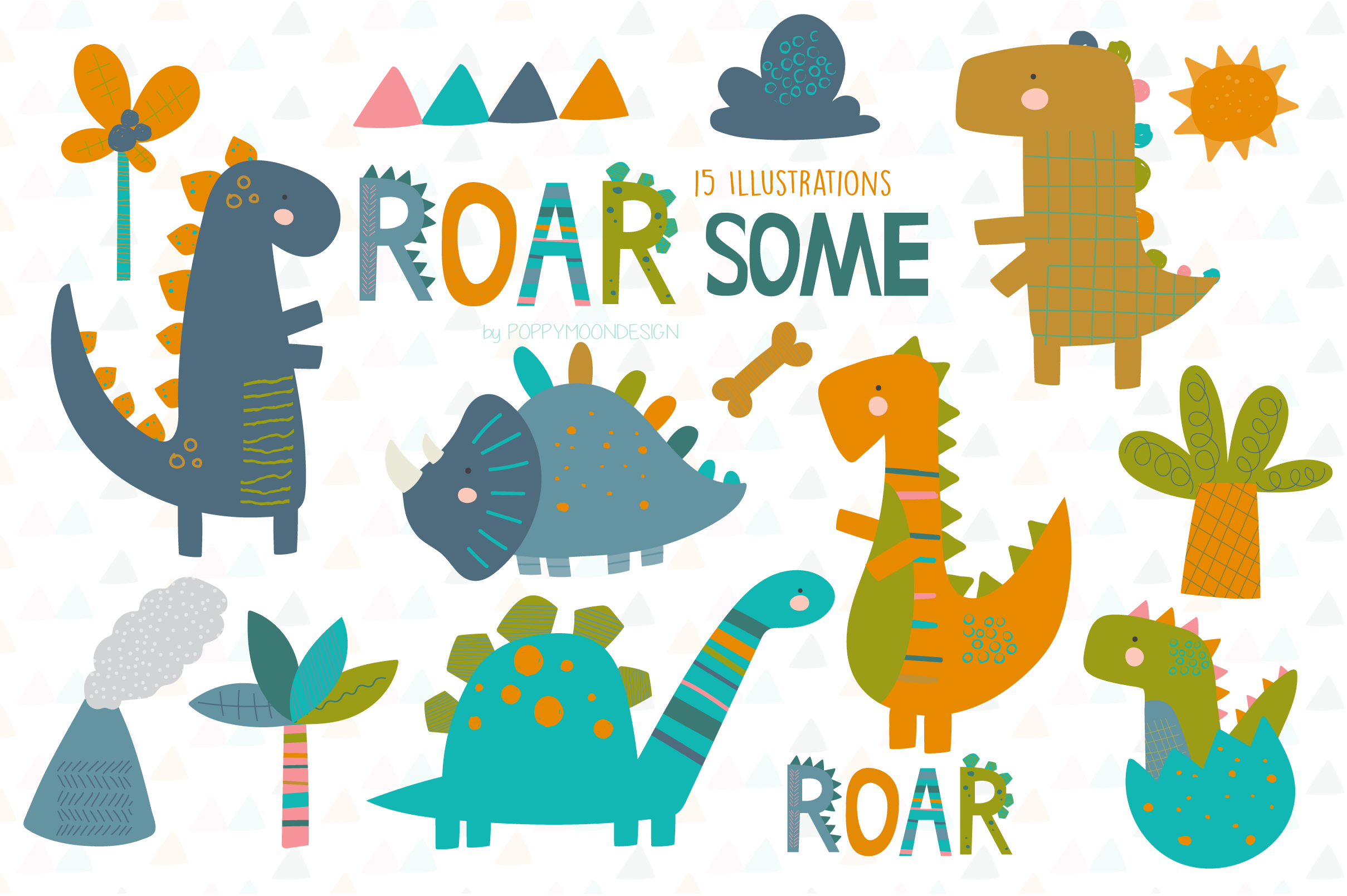 Roarsome, dinosaurs, printable digital clipart set