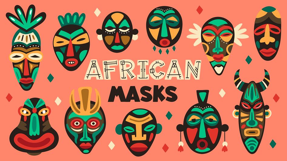 African ancient masks. Tribe ethnic mask, ritual totem religion face m ...