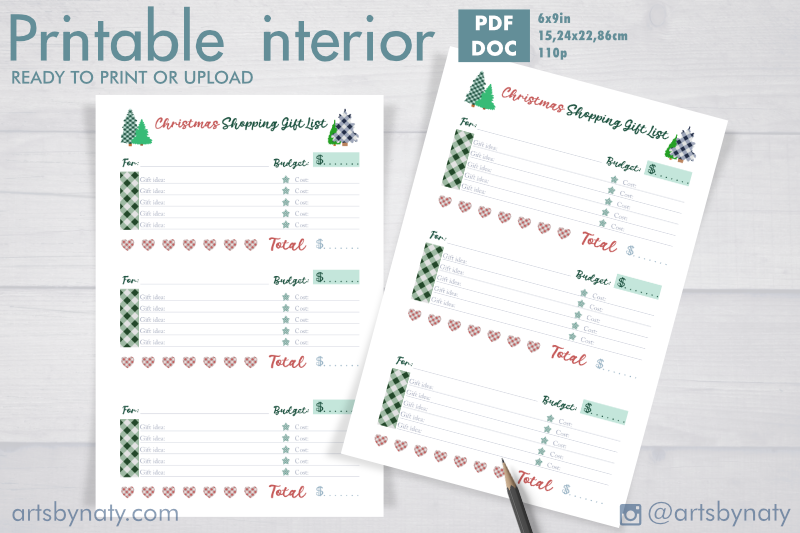 Download Plaid Christmas Shopping Gift List Planner Inserts Or Kdp Interior By Artsbynaty Thehungryjpeg Com