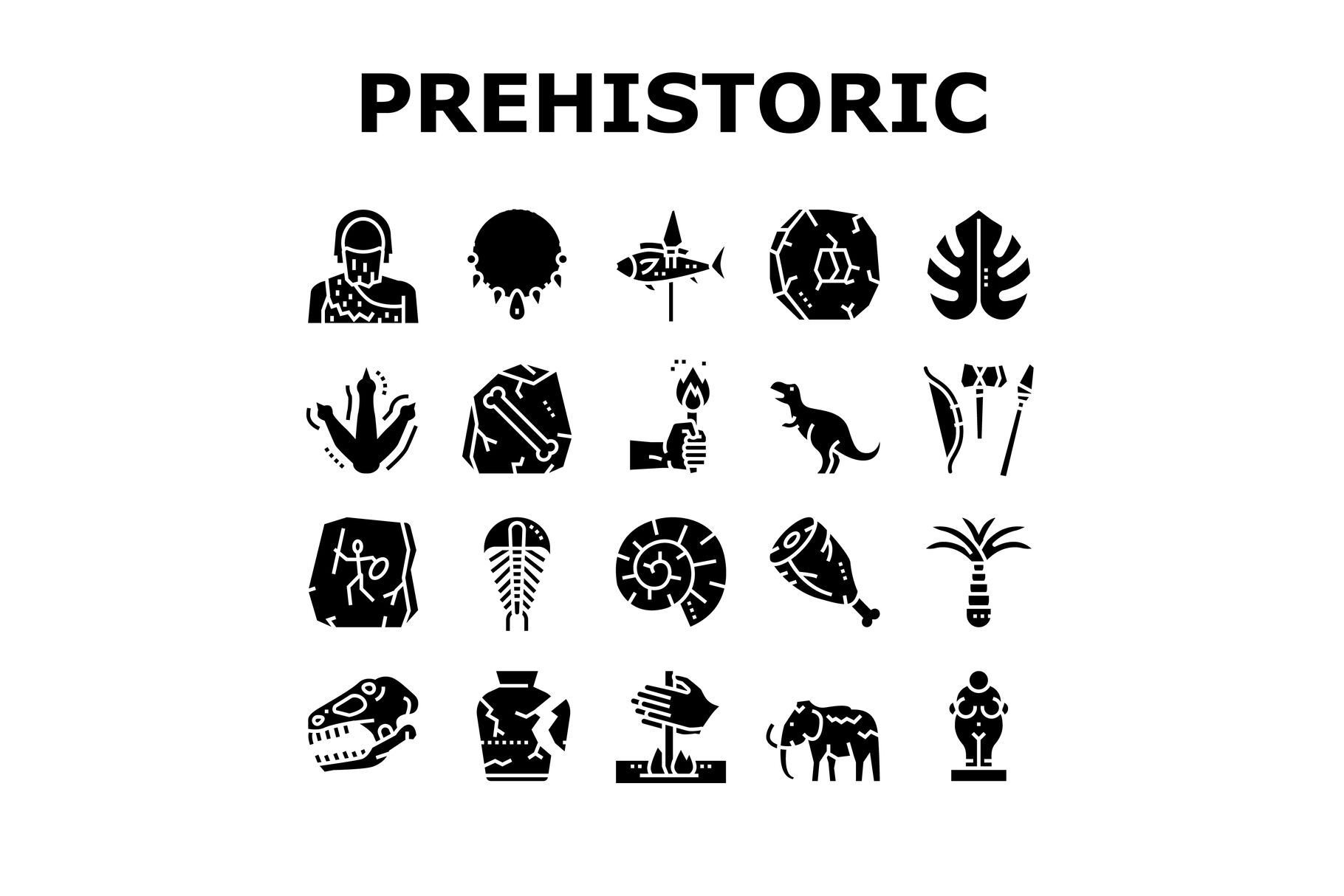 Prehistoric Period Collection Icons Set Vector By Vectorwin Thehungryjpeg