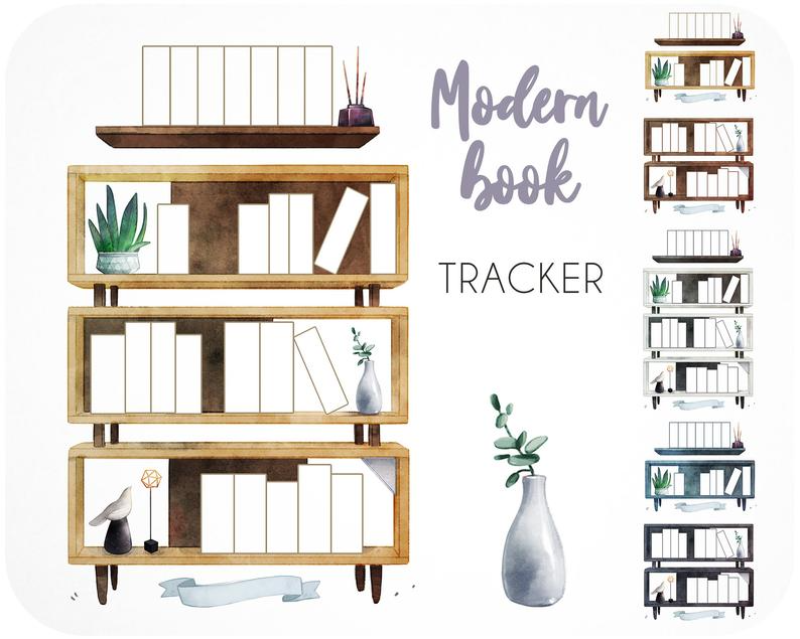 15 Book tracker printables Reading log modern bookshelf By Alphabelli