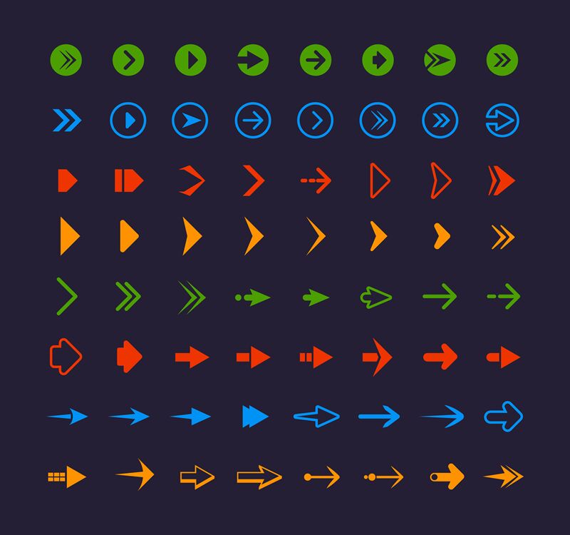 Colored web arrows. Infographic symbols for website app icons vector a ...