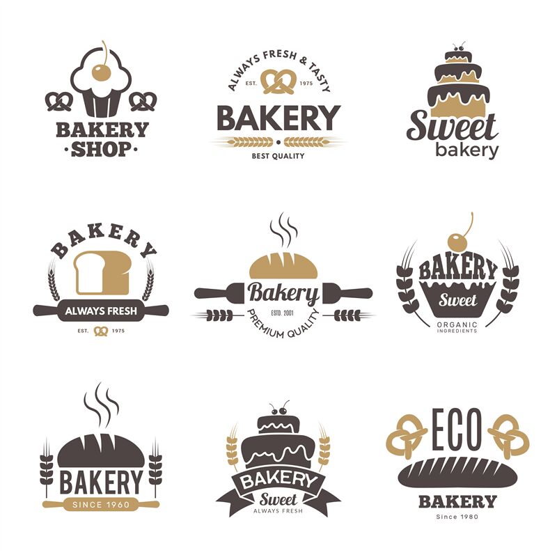 Bakery labels. Cooking symbols kitchen vector illustrations for logo d ...