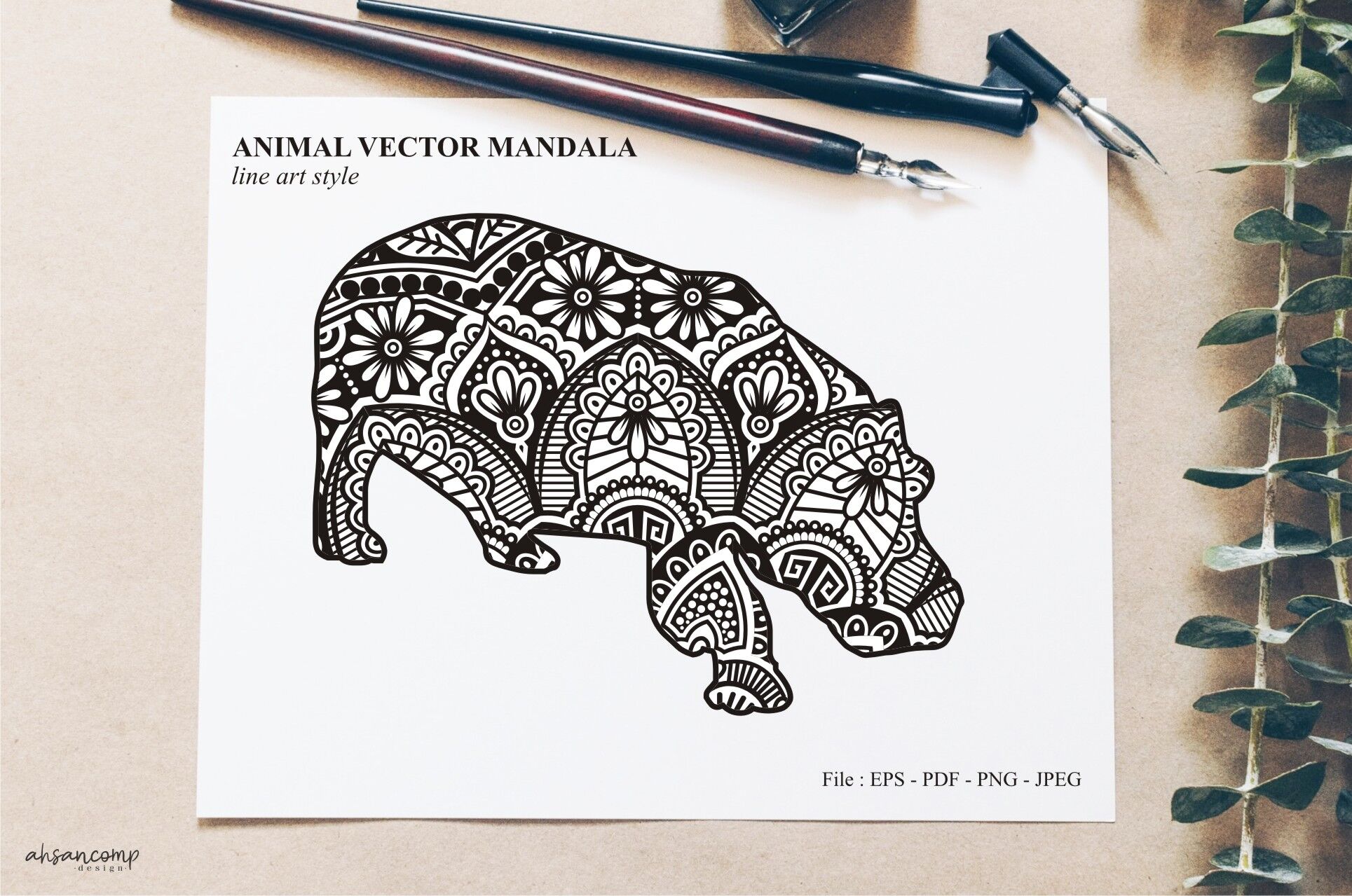 Animal Vector Mandala Line Art Style By Ahsancomp Studio | TheHungryJPEG