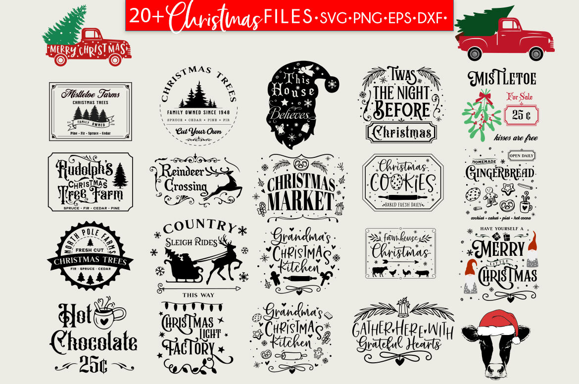 Download Christmas Farmhouse Bundle Svg Design Bundle By Freeling Design House Thehungryjpeg Com 3D SVG Files Ideas | SVG, Paper Crafts, SVG File