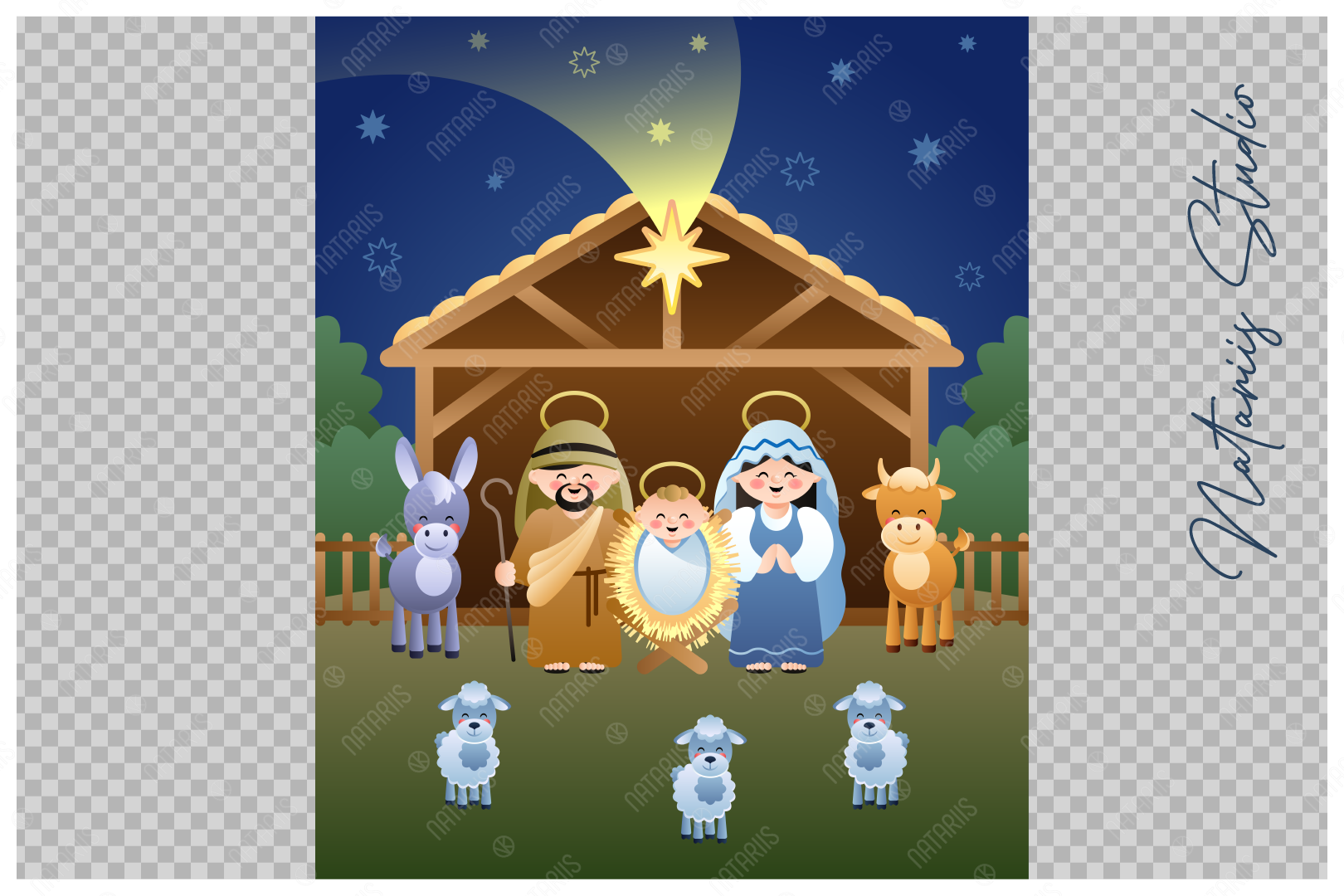 Christmas Nativity Scene with Holy Family. By Natariis Studio |  TheHungryJPEG