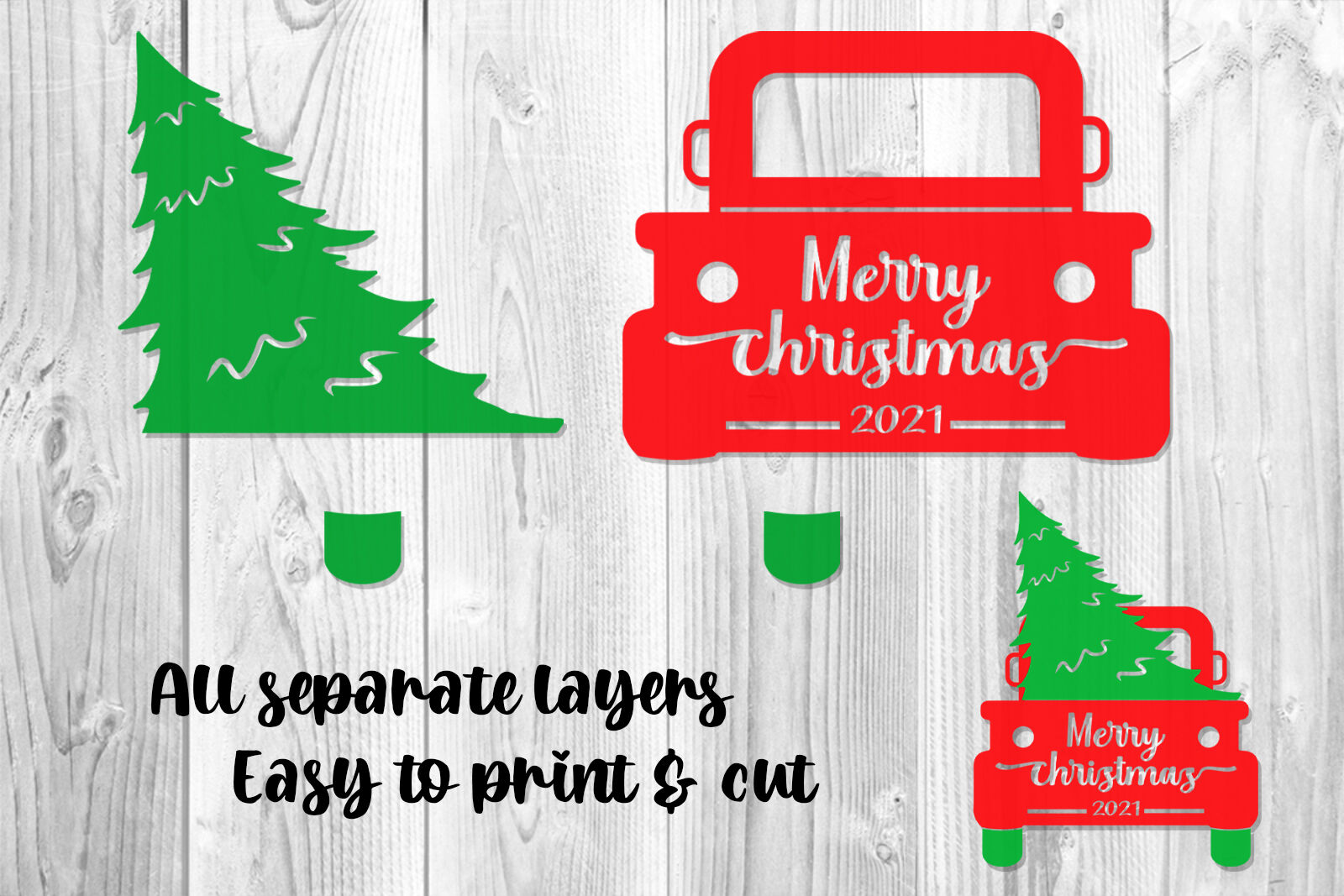 Merry Christmas 2021 Tree and Truck SVG Clipart By Mandala Creator