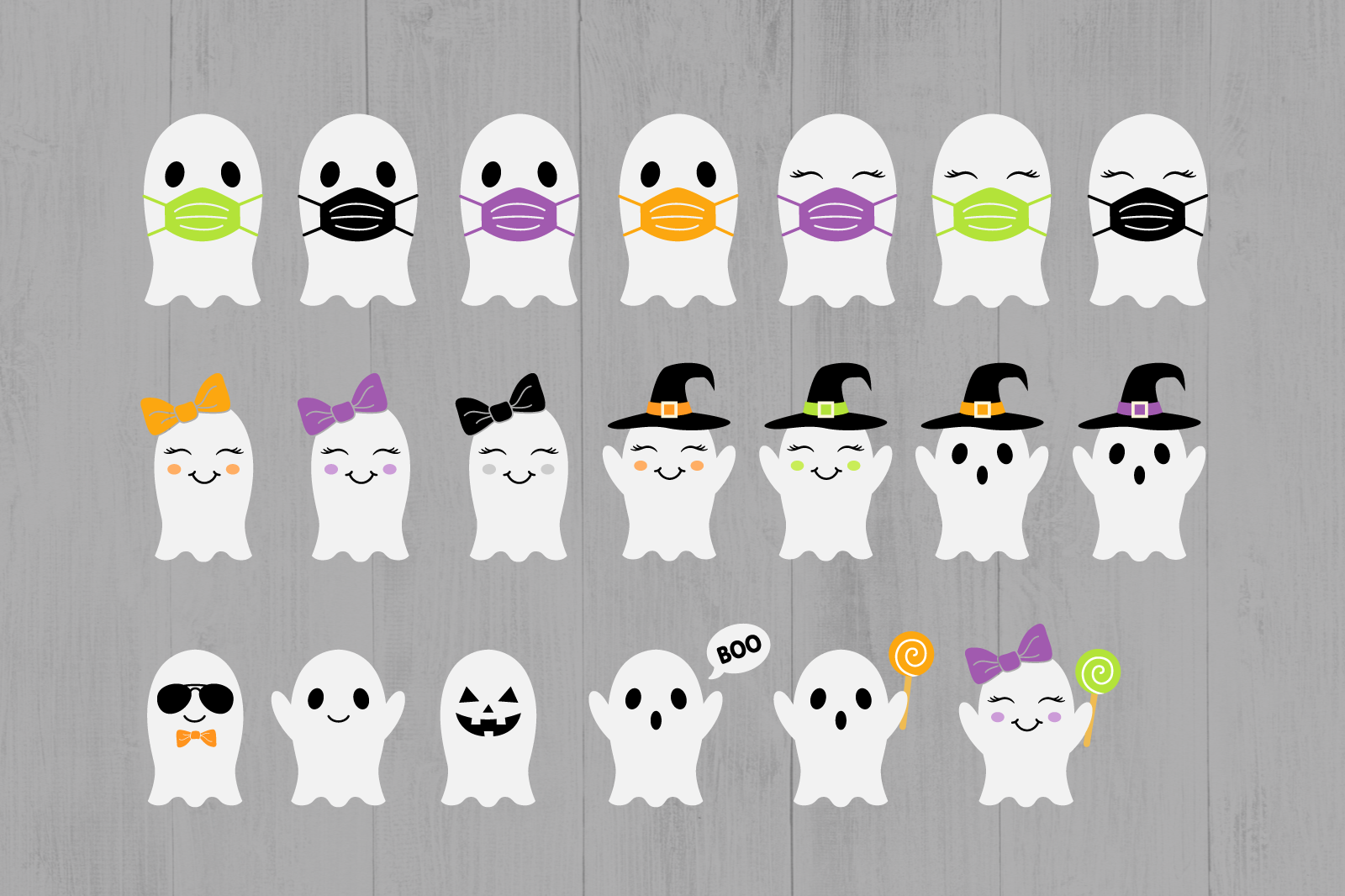 Cute Ghosts, Ghosts, Halloween, Ghost Masks, SVG, PNG By Twingenuity
