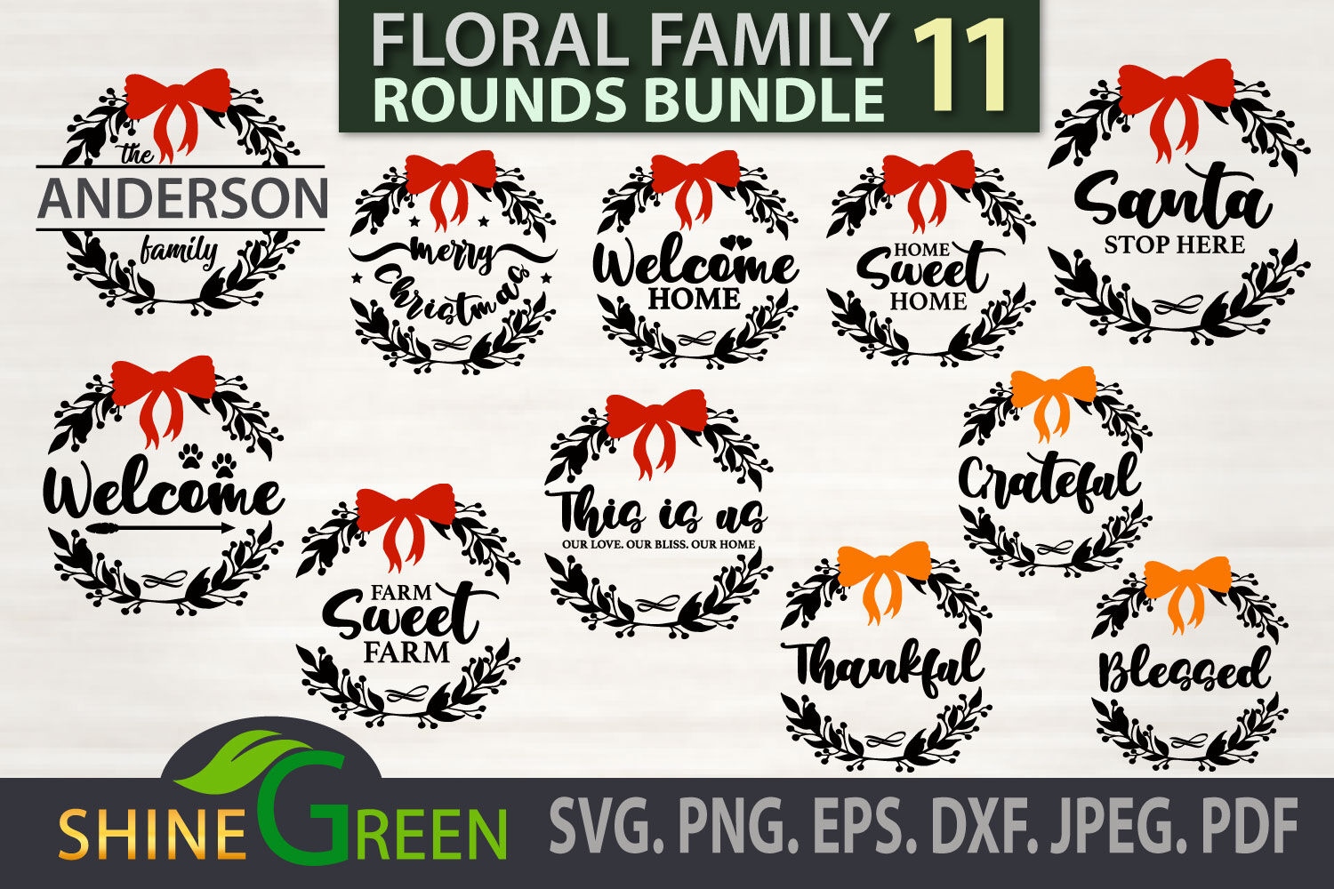 Christmas Ornament Svg Bundle Family Monogram Floral Frames By Shinegreenart Thehungryjpeg Com