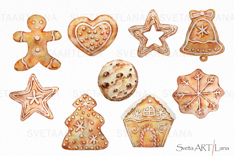 Holiday Baking Illustrations, Christmas Cookies, Watercolor Clipart With  Cookies, Gingerbread Man, Baking Supplies 