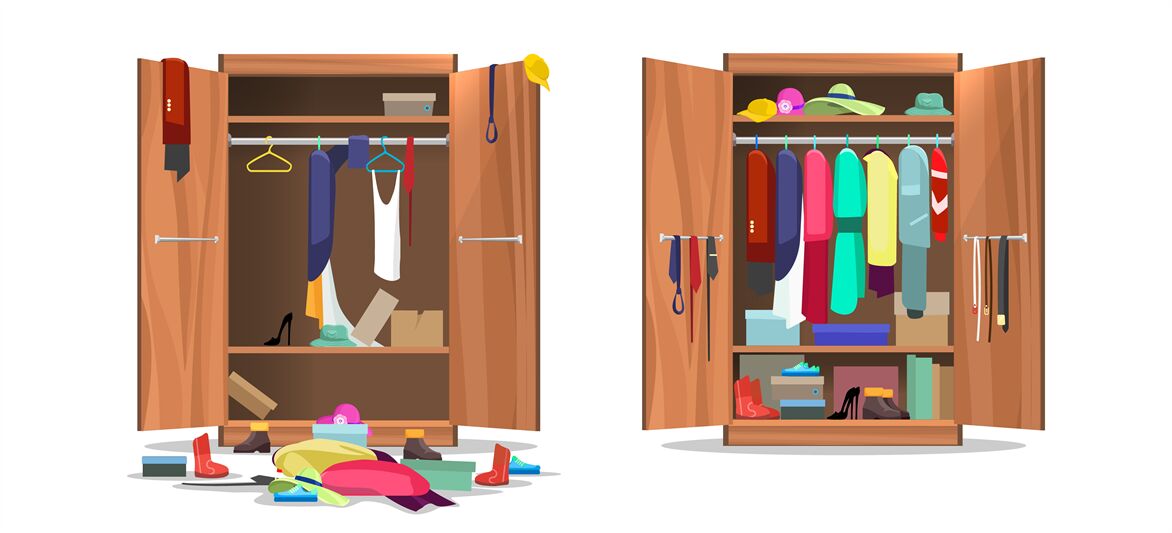 Wardrobe before and after organization By vectortatu | TheHungryJPEG