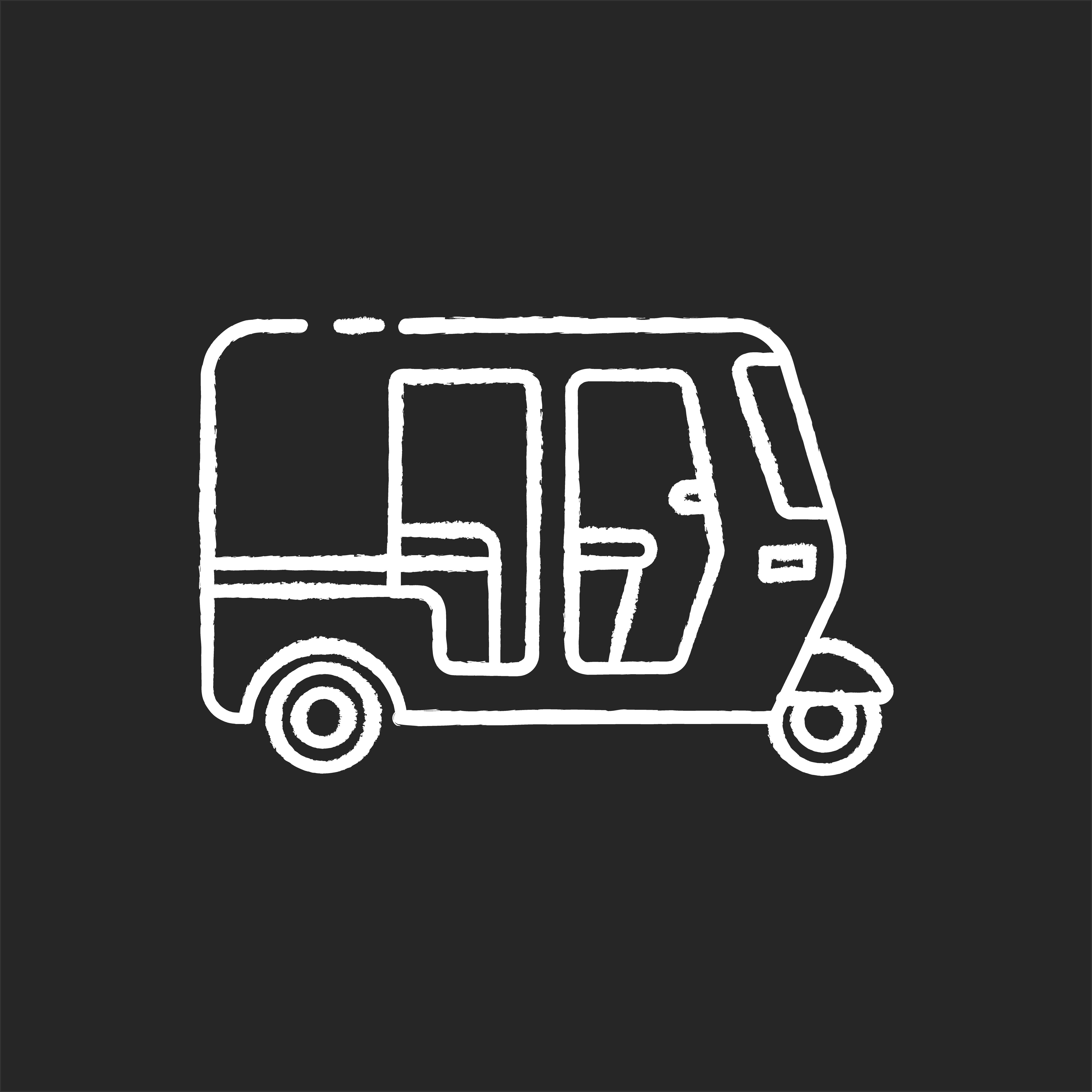 Auto rickshaw chalk white icon on black background By bsd art factory |  TheHungryJPEG