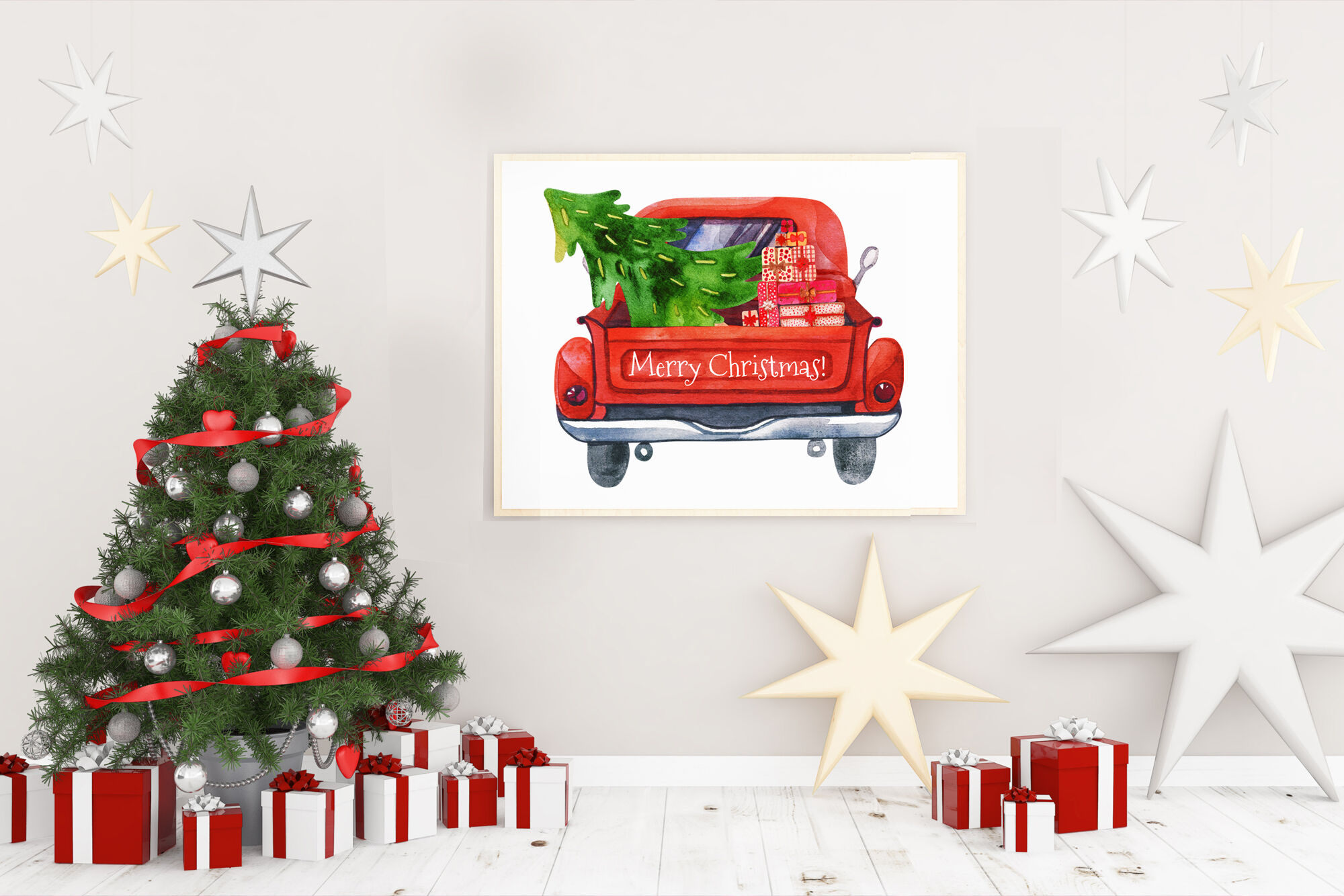 Christmas Red Truck By KsenyaArt | TheHungryJPEG