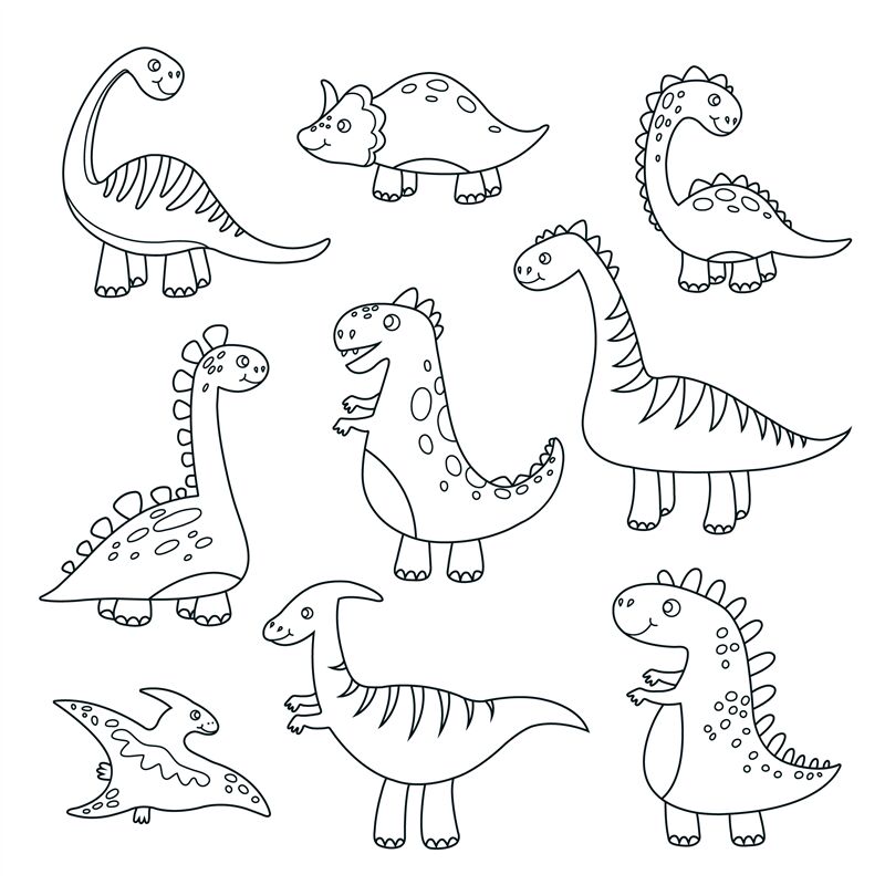 Outline dinosaurs. Cute baby dino funny monsters jurassic wildlife ani ...