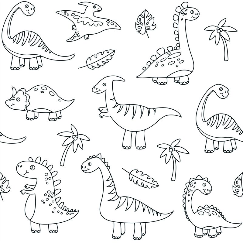 Dinosaur outline seamless pattern. Cute baby dino funny brontosaurus m By  Microvector | TheHungryJPEG