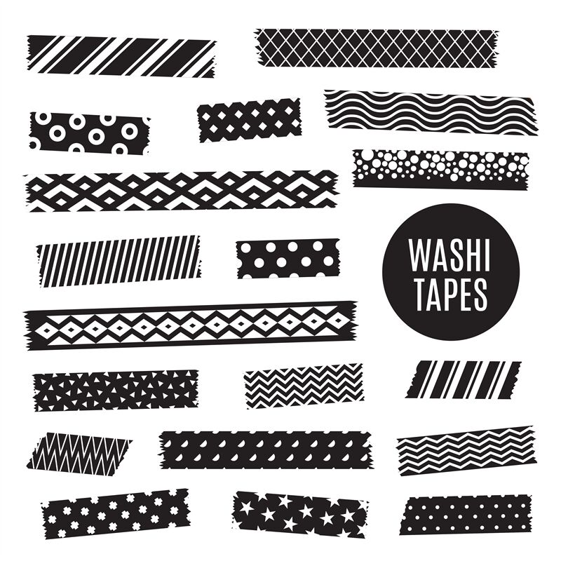 Black and white washi tape strips, vector scrapbook elements By