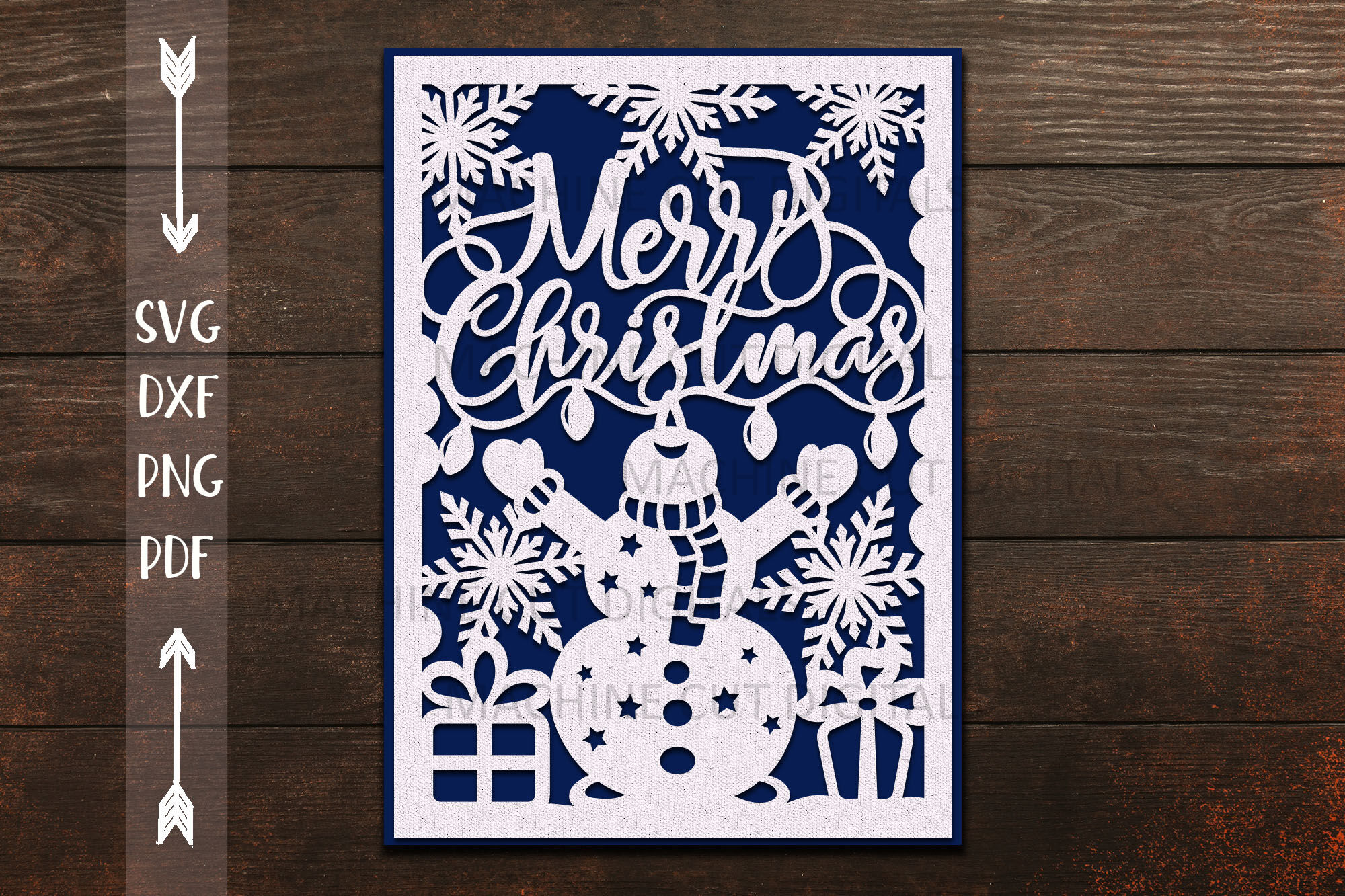 Merry Christmas card papercut svg laser cut cricut template By