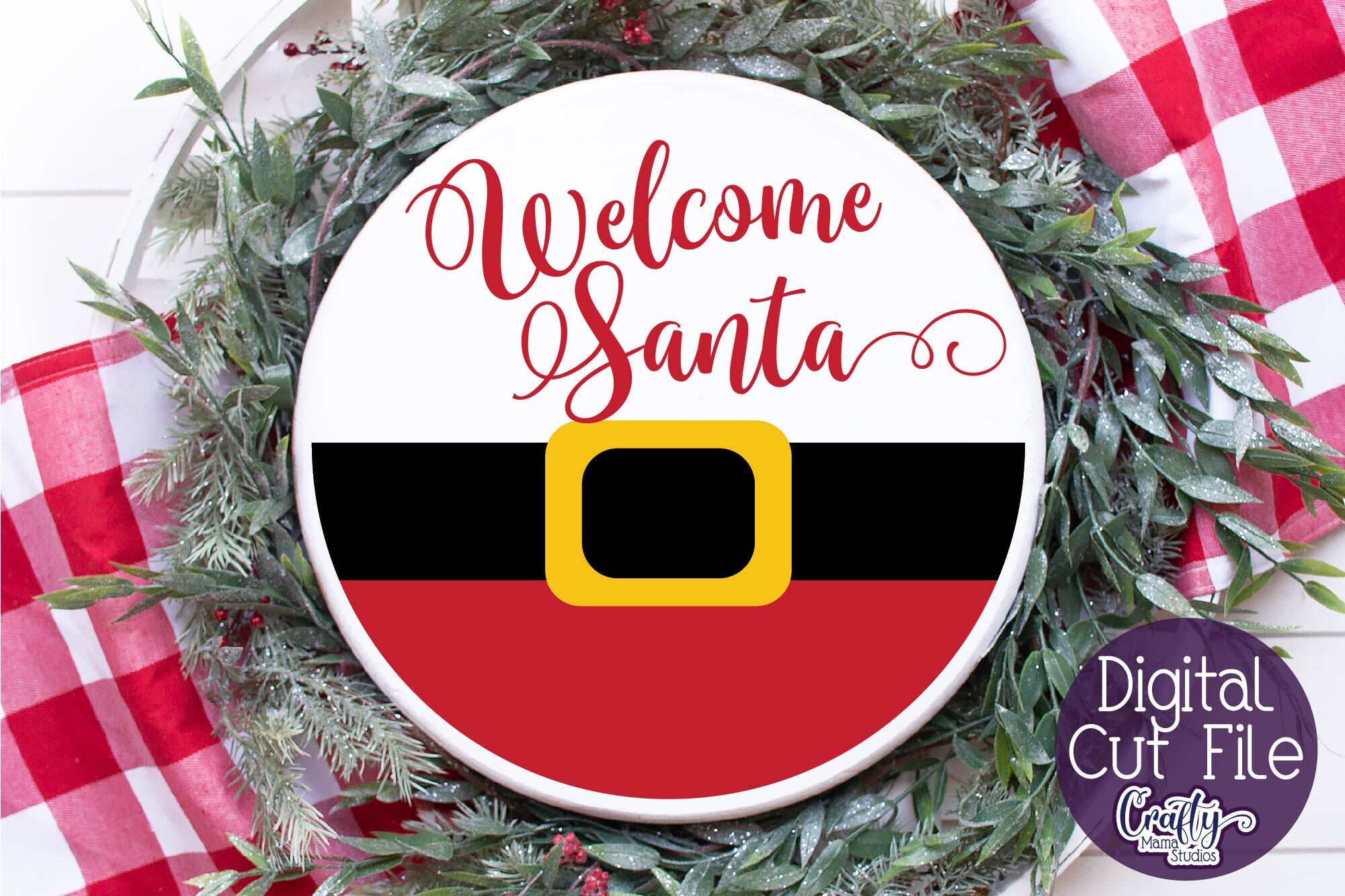 Christmas Svg, Welcome Santa Svg, Santa Claus Round Sign By Crafty