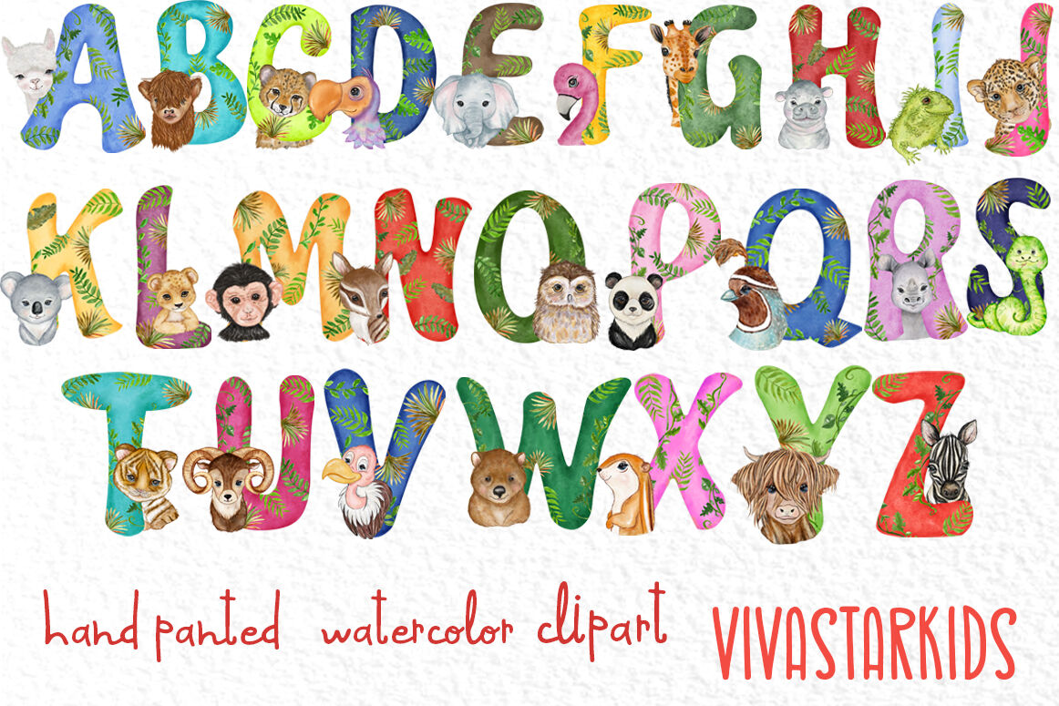 Watercolor Animal Alphabet Clipart Jungel Animal Letters By ...