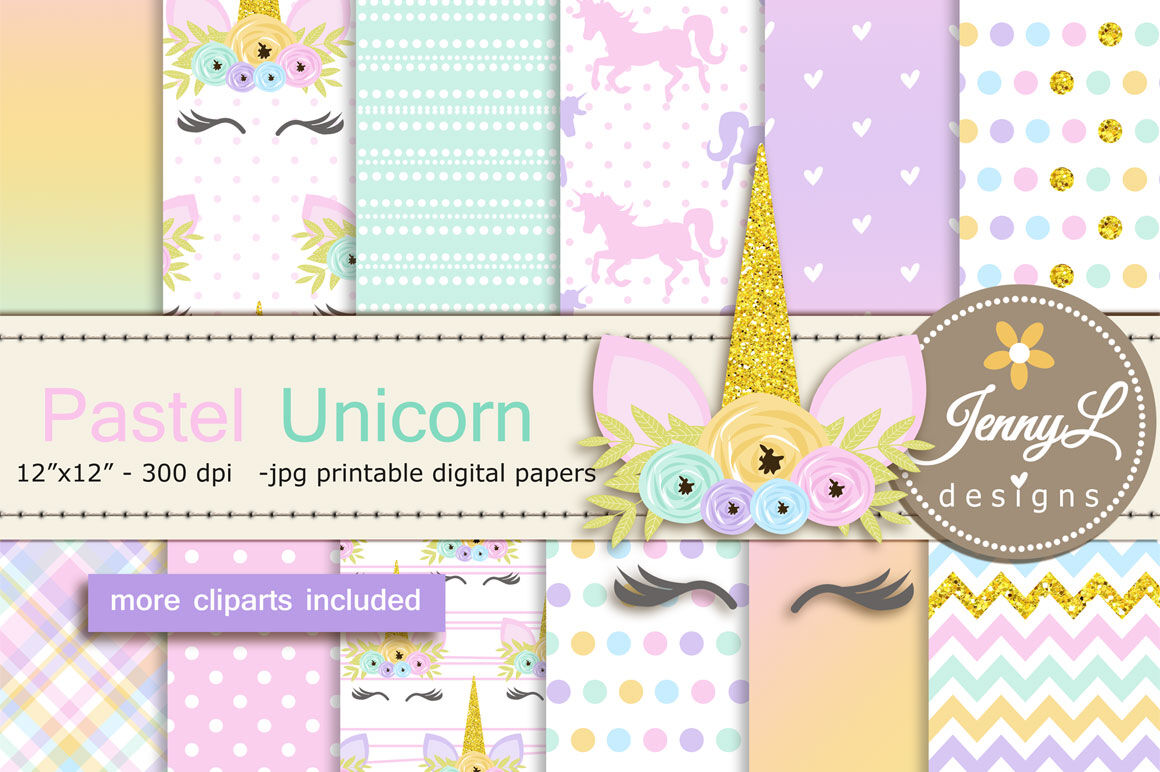 pastel unicorn faces digital paper and clipart by jennyl designs thehungryjpeg com