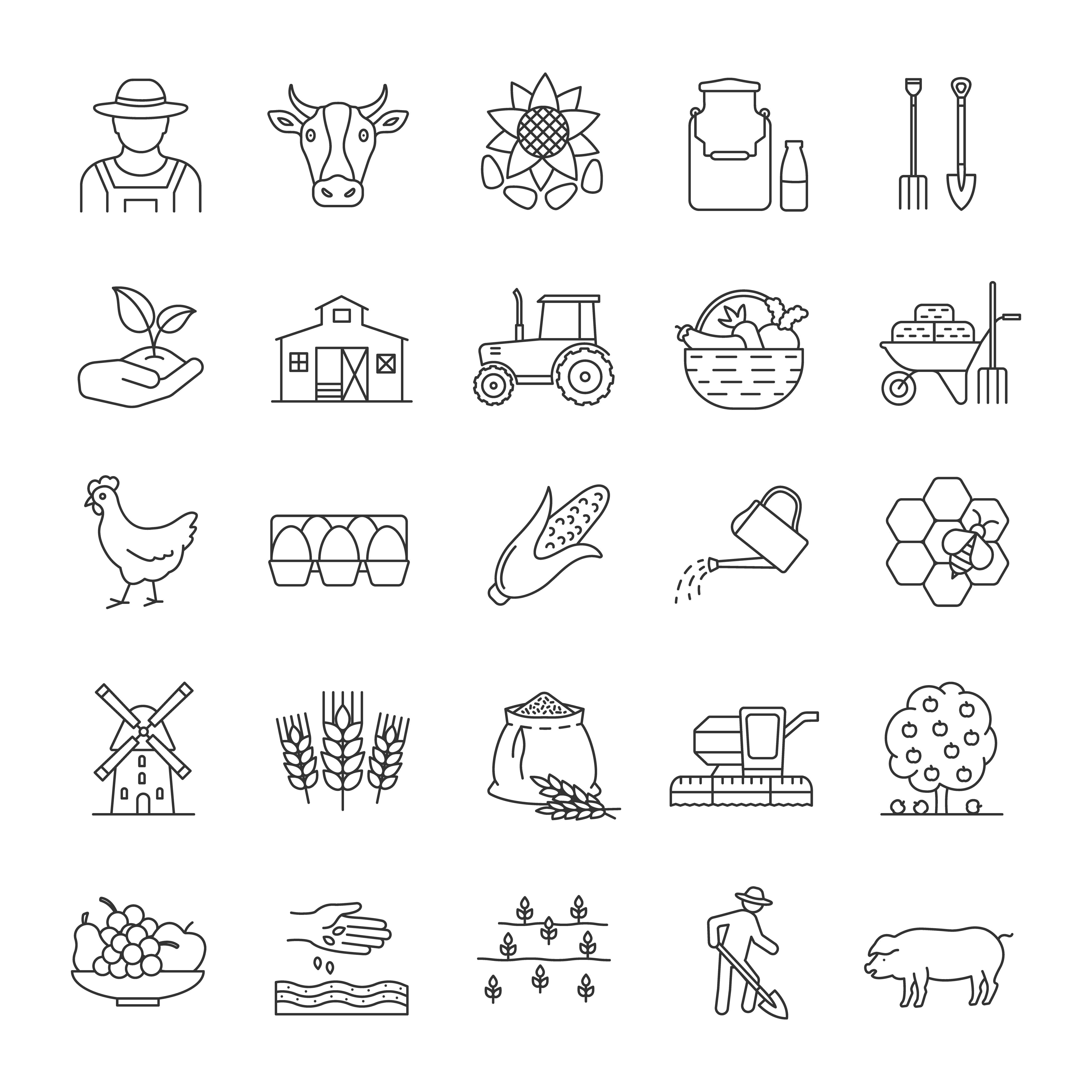 Agriculture linear icons set By bsd art factory | TheHungryJPEG